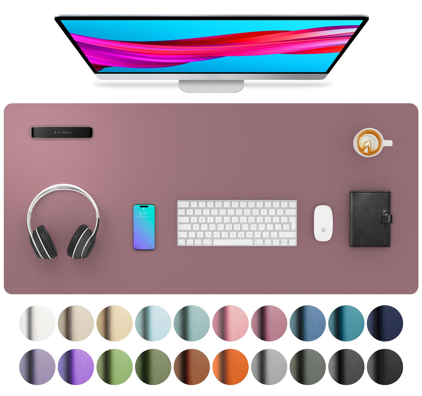 Aothia Leather Office Desk Pad Protector, Non-Slip PU Leather Desk Blotter, Waterproof Laptop Writing Mouse Pad for Office and Home, Black, 31.5" x 15.7"