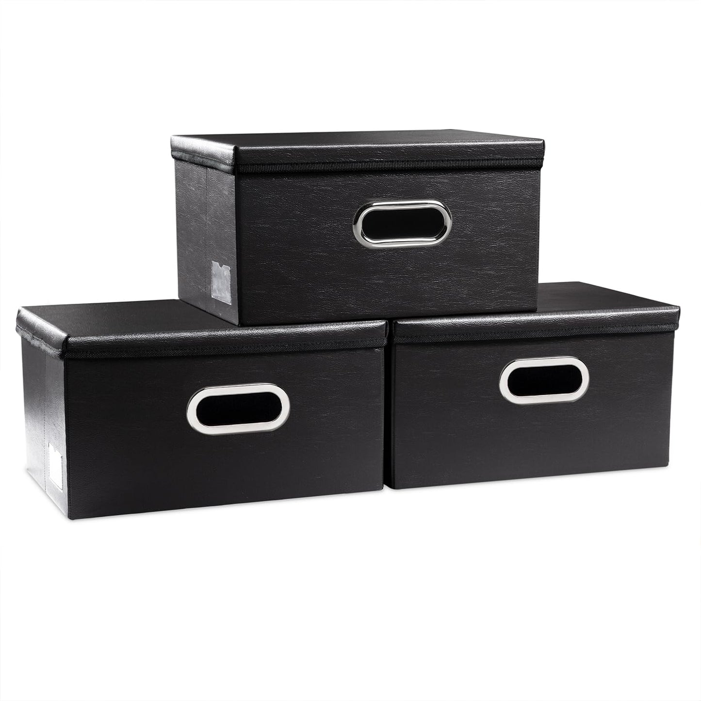 PRANDOM Large Collapsible Storage Bin with Lid [1-Pack] Leather Fabric Foldable Storage Box Organizer Containes Basket Cube with Cover for Home Bedroom Closet Office Nursery Black (17.7x11.8x11.8)
