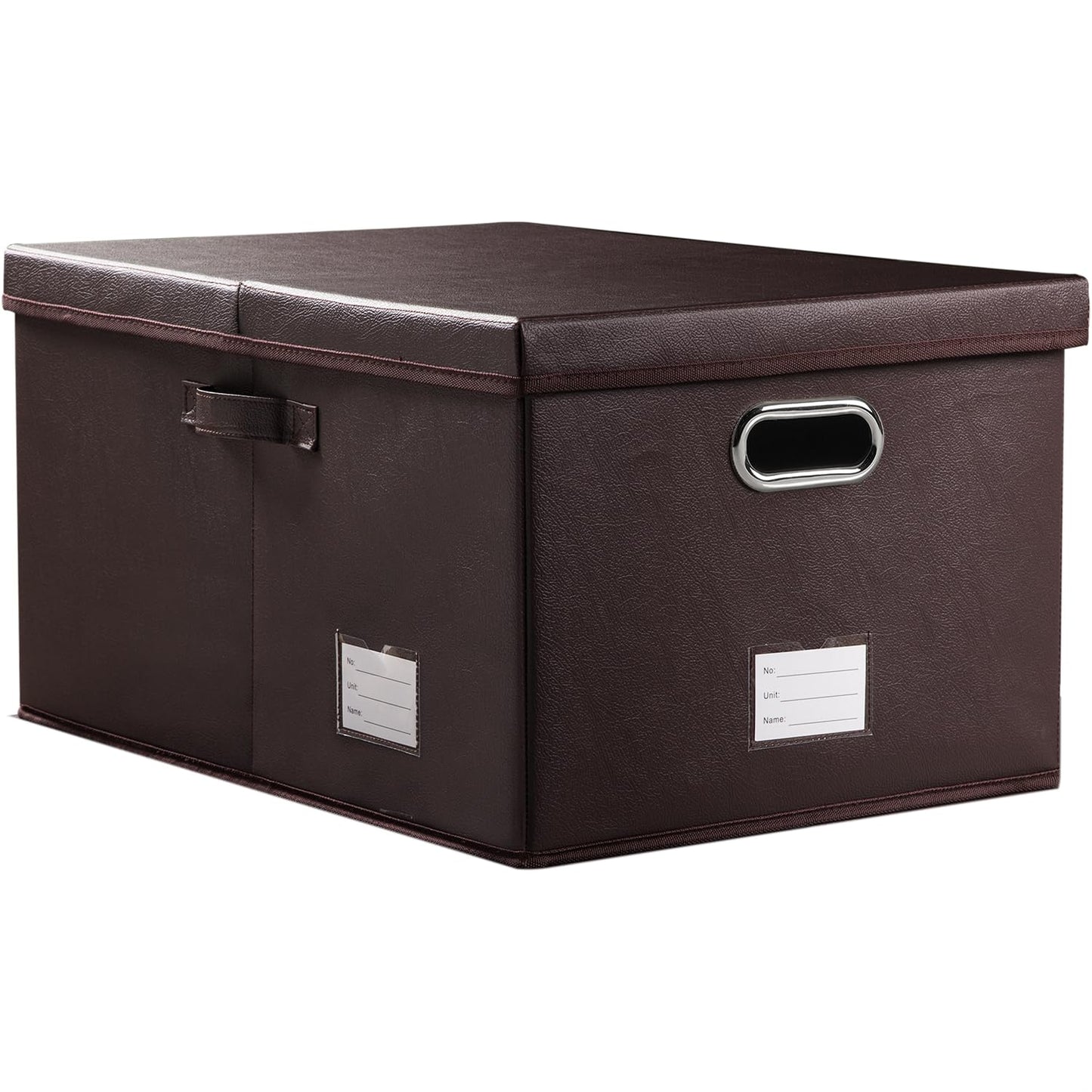 PRANDOM Large Collapsible Storage Bin with Lid [1-Pack] Leather Fabric Foldable Storage Box Organizer Containes Basket Cube with Cover for Home Bedroom Closet Office Nursery Black (17.7x11.8x11.8)