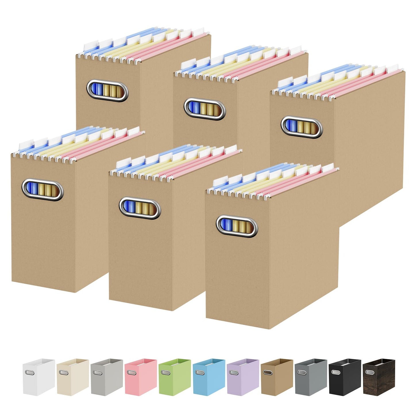 Portable Collapsible Cardboard File Box with Handle for Letter-Size | 4-Pack. Stainless Steel Handle. Label Stickers Included. Fits Letter Folders (Not Included). Home, Office, School, Dorm, Tax.