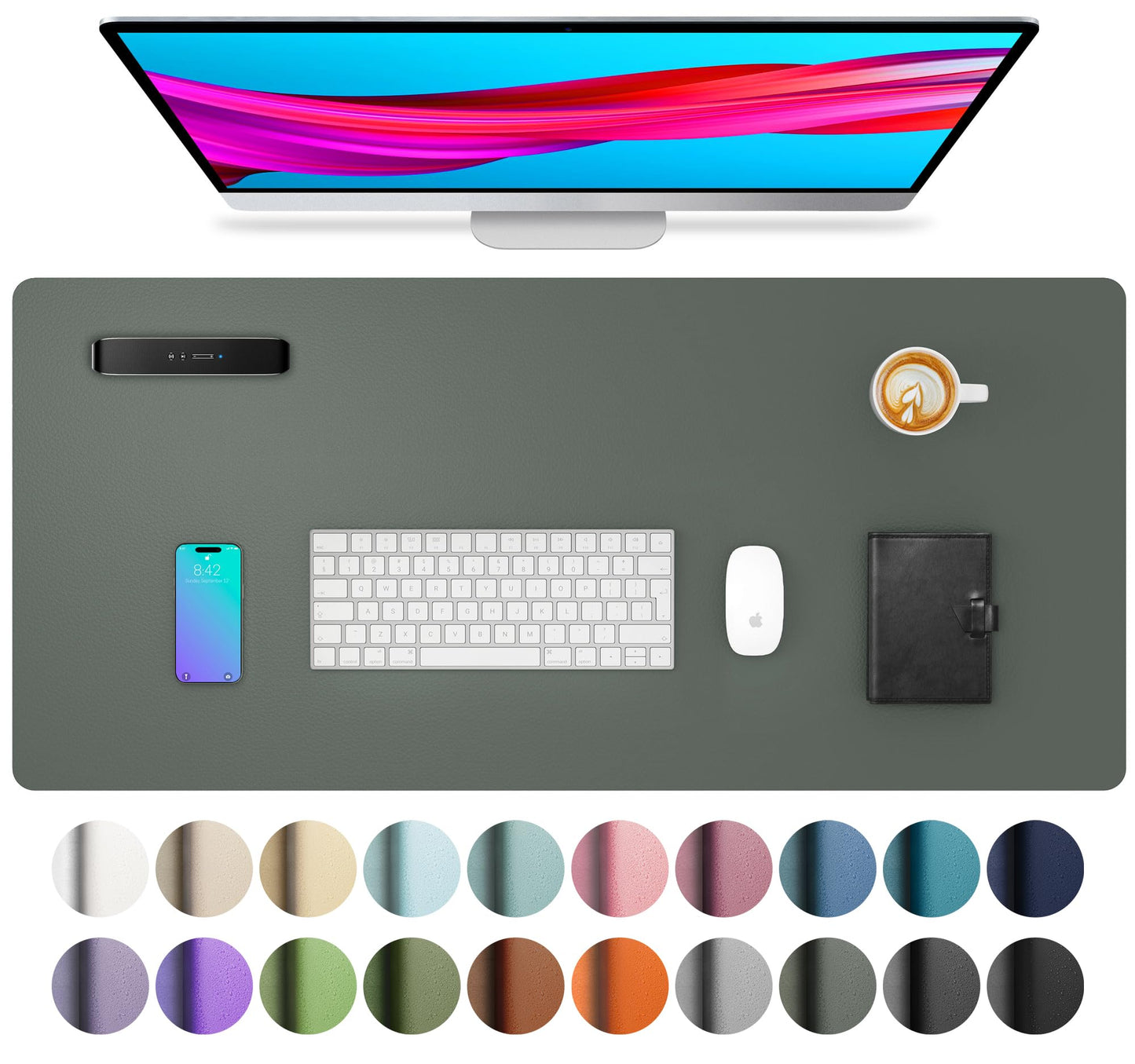 Aothia Leather Office Desk Pad Protector, Non-Slip PU Leather Desk Blotter, Waterproof Laptop Writing Mouse Pad for Office and Home, Black, 31.5" x 15.7"