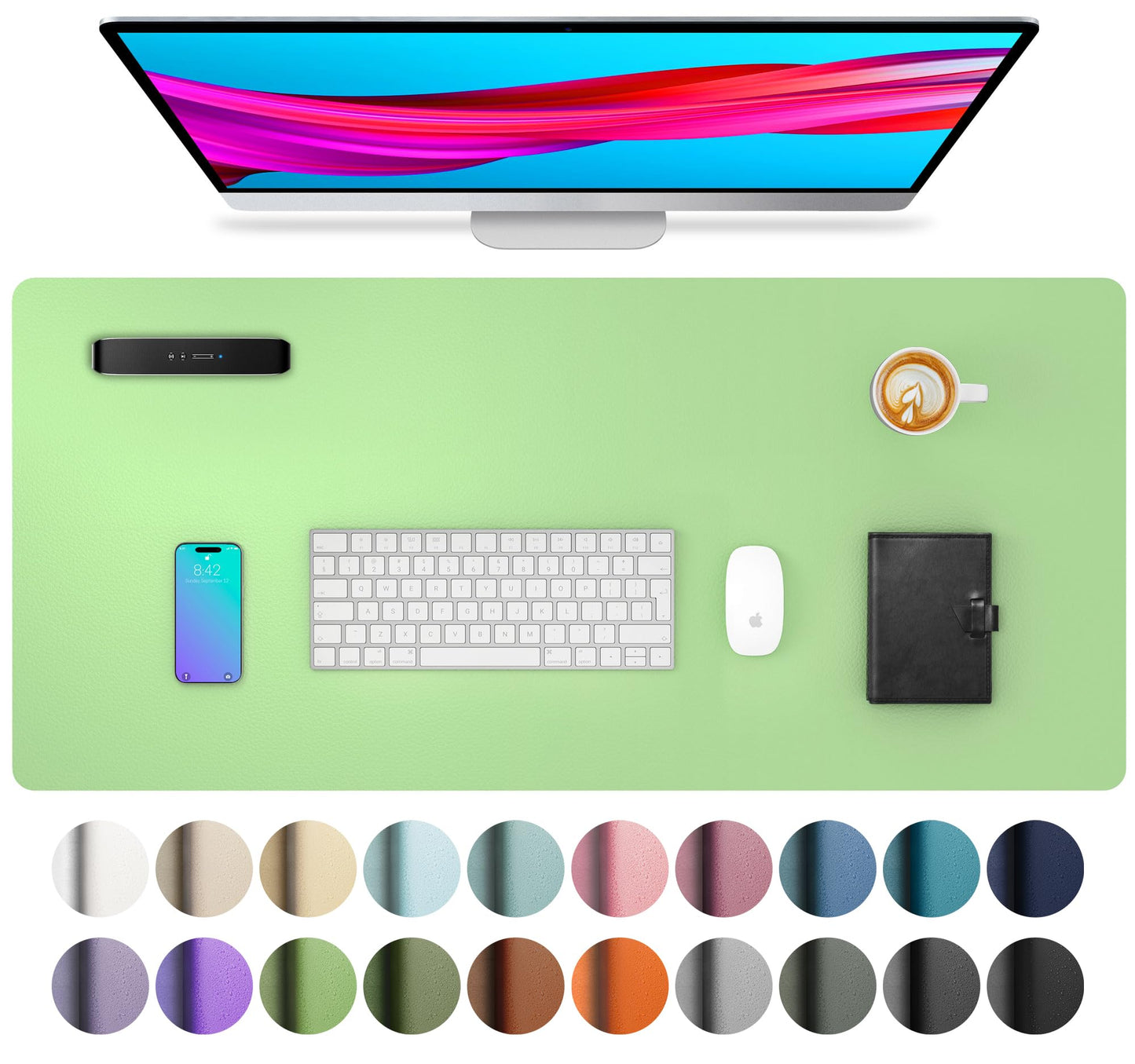 Aothia Leather Office Desk Pad Protector, Non-Slip PU Leather Desk Blotter, Waterproof Laptop Writing Mouse Pad for Office and Home, Black, 31.5" x 15.7"