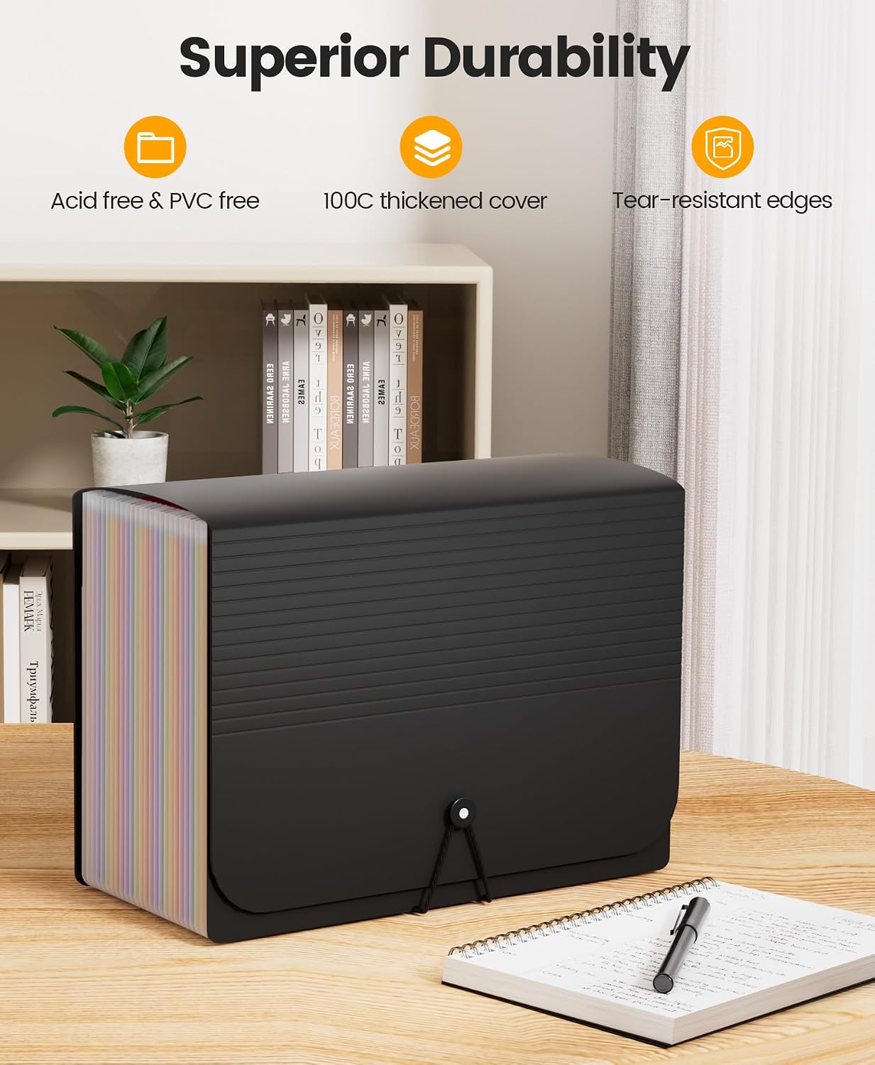 Sooez Accordion File Organizer, 26-Pocket Expanding File Folder Letter Size | A-Z Tabs, Deeper 26-Pocket Keep Index Tabs Visible, Thicken, Bill Tax Receipt Document Organizer Storage, Home Office School