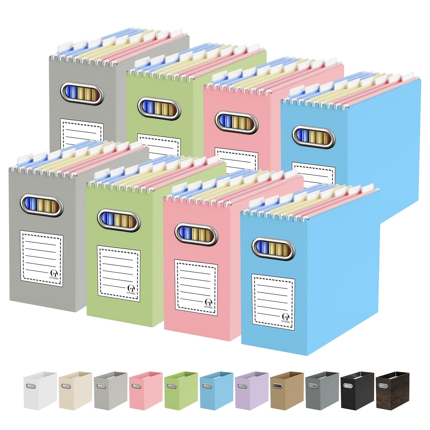 Portable Collapsible Cardboard File Box with Handle for Letter-Size | 4-Pack. Stainless Steel Handle. Label Stickers Included. Fits Letter Folders (Not Included). Home, Office, School, Dorm, Tax.