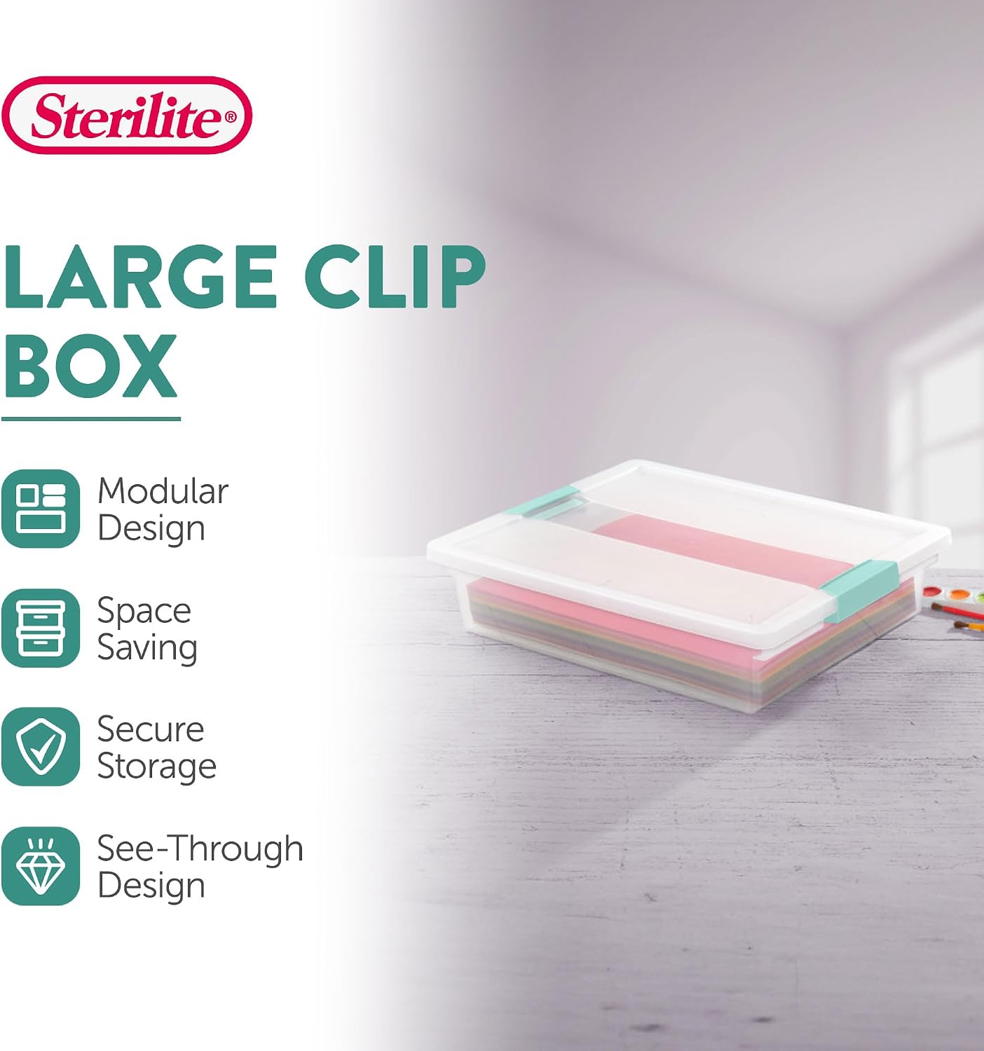 Sterilite Large Clip Box, Clear Storage Bin with Latching Lid, 6 Pack | Storage Containers with Latching Lids for Writing, Arts or Crafts Supplies - Home, Office, Classroom & Workshop Organization