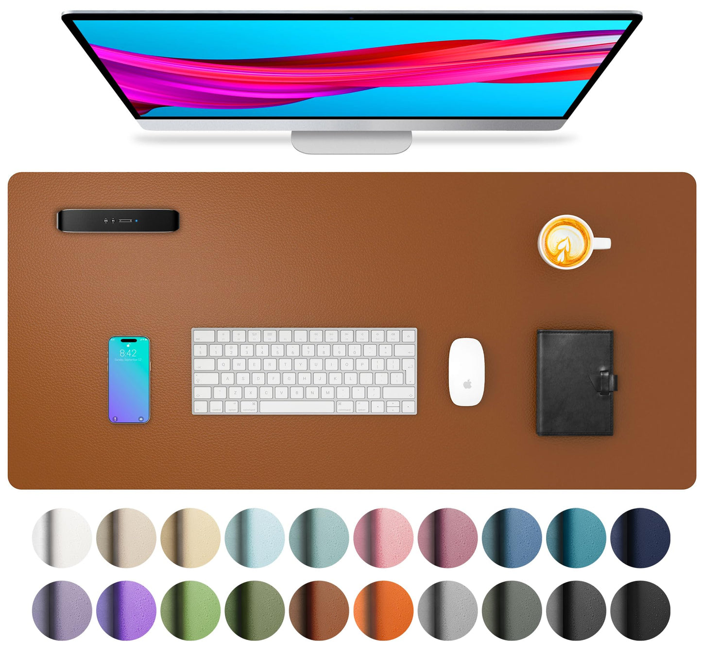 Aothia Leather Office Desk Pad Protector, Non-Slip PU Leather Desk Blotter, Waterproof Laptop Writing Mouse Pad for Office and Home, Black, 31.5" x 15.7"