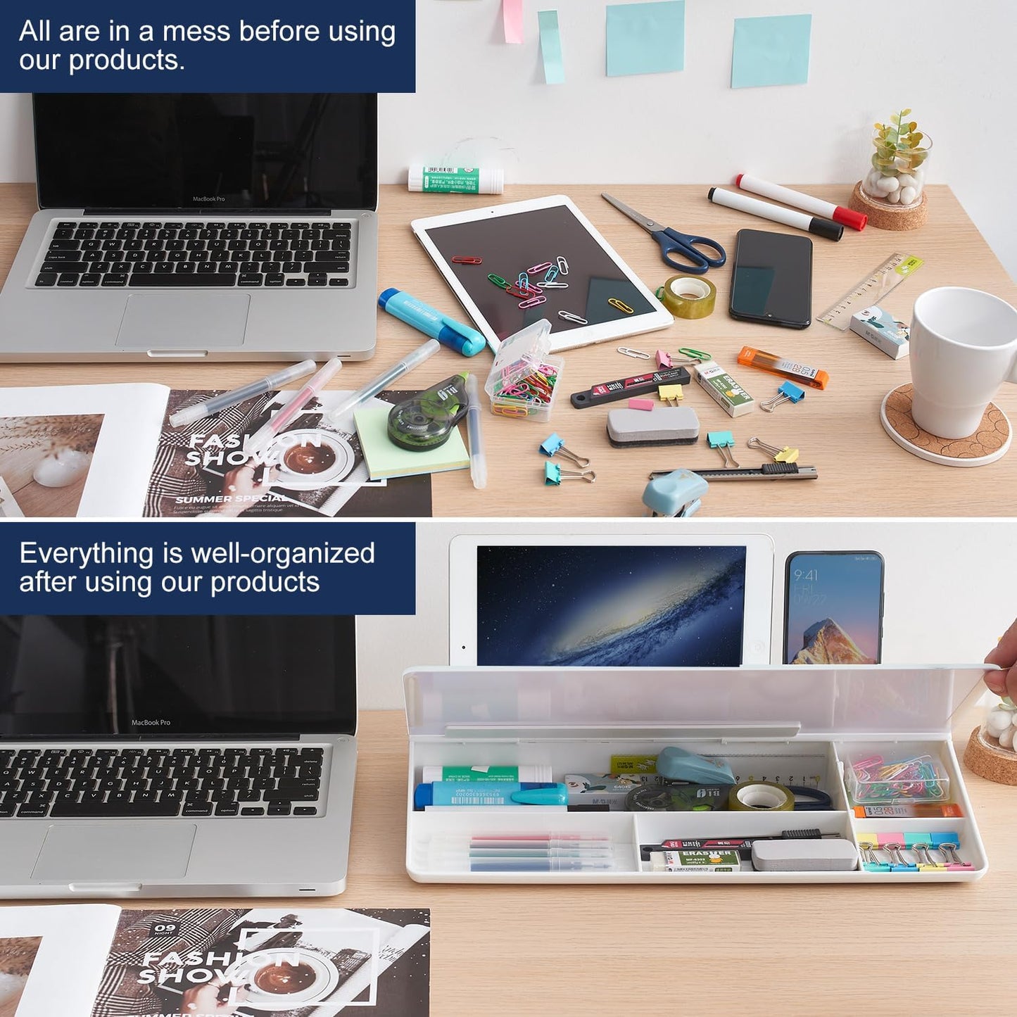 Small Desktop Whiteboard -Glass Dry Erase Board Computer Keyboard Stand White Board Surface Pad with Drawer, Desk Organizers with Accessories for Office, Home, School Supplies - White