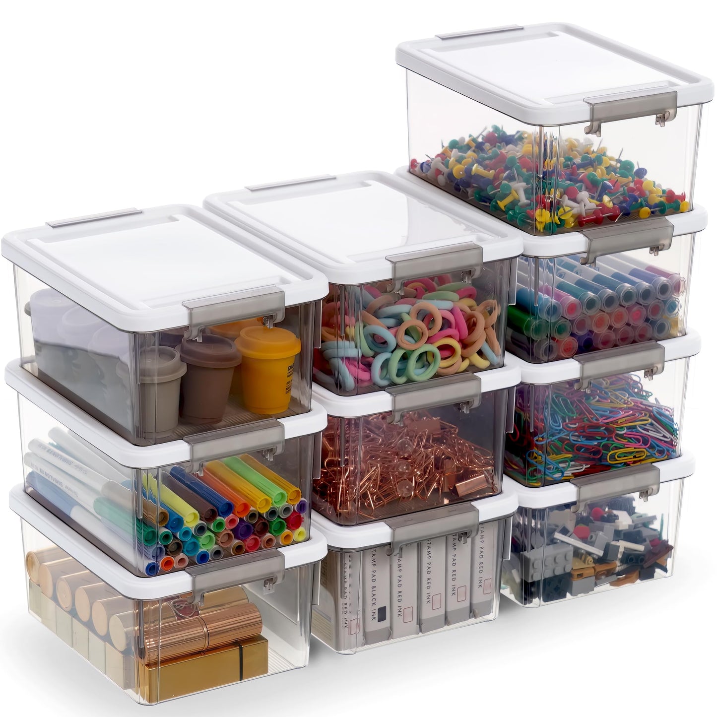 Citylife 10Packs 1.3Qt Small Storage Bins with Lids,Stackable Clear | Plastic Containers for Beads, Buttons, Sewing Supplies, Office Supplies and Small Toys