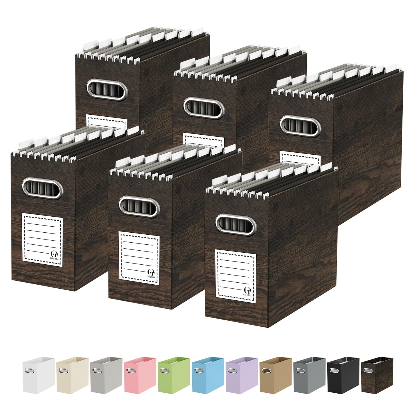 Portable Collapsible Cardboard File Box with Handle for Letter-Size | 4-Pack. Stainless Steel Handle. Label Stickers Included. Fits Letter Folders (Not Included). Home, Office, School, Dorm, Tax.