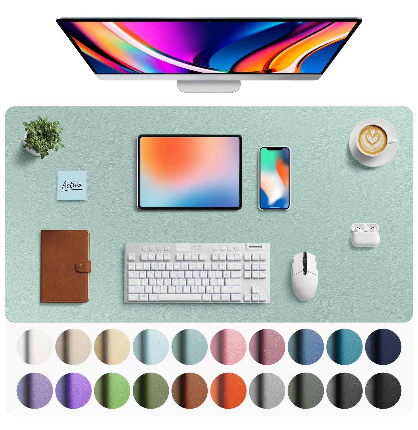 Aothia Leather Office Desk Pad Protector, Non-Slip PU Leather Desk Blotter, Waterproof Laptop Writing Mouse Pad for Office and Home, Black, 31.5" x 15.7"
