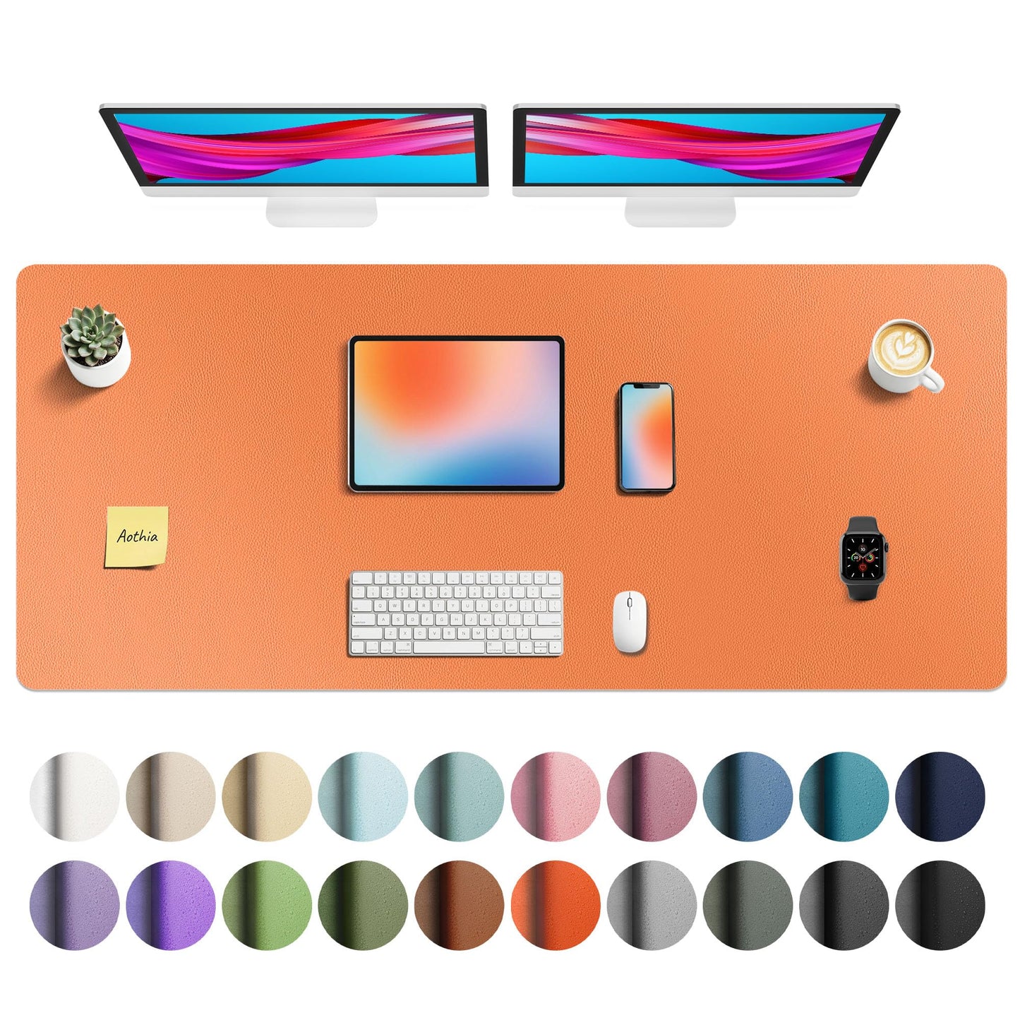 Aothia Leather Office Desk Pad Protector, Non-Slip PU Leather Desk Blotter, Waterproof Laptop Writing Mouse Pad for Office and Home, Black, 31.5" x 15.7"