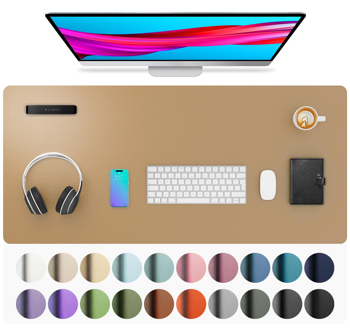 Aothia Leather Office Desk Pad Protector, Non-Slip PU Leather Desk Blotter, Waterproof Laptop Writing Mouse Pad for Office and Home, Black, 31.5" x 15.7"