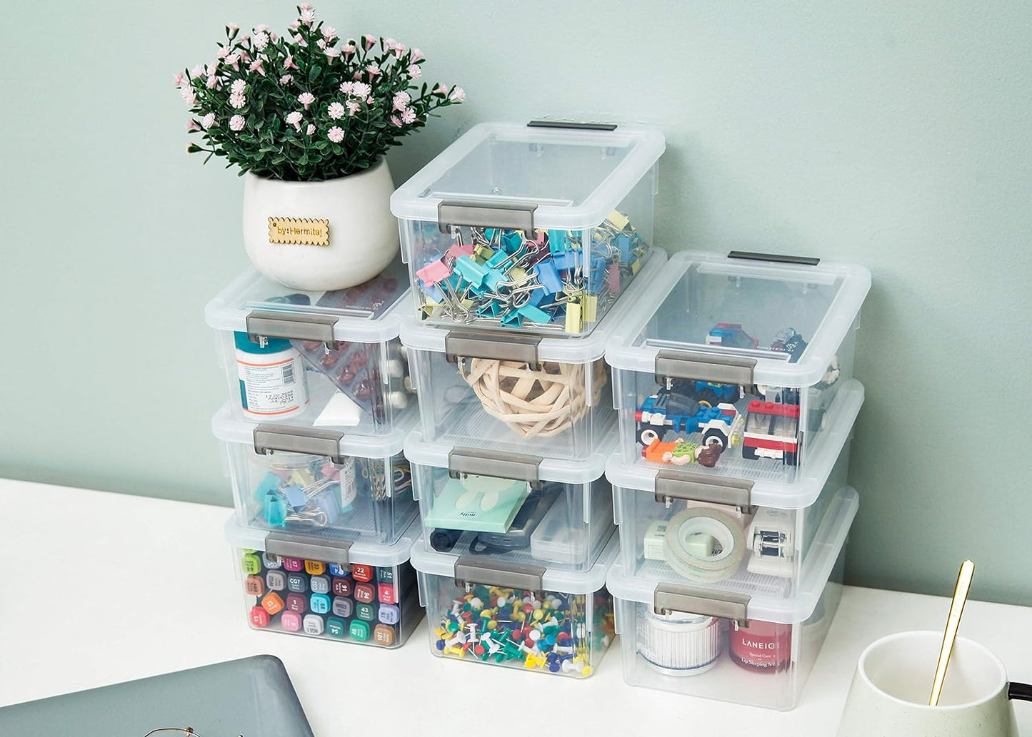 Citylife 10Packs 1.3Qt Small Storage Bins with Lids,Stackable Clear | Plastic Containers for Beads, Buttons, Sewing Supplies, Office Supplies and Small Toys