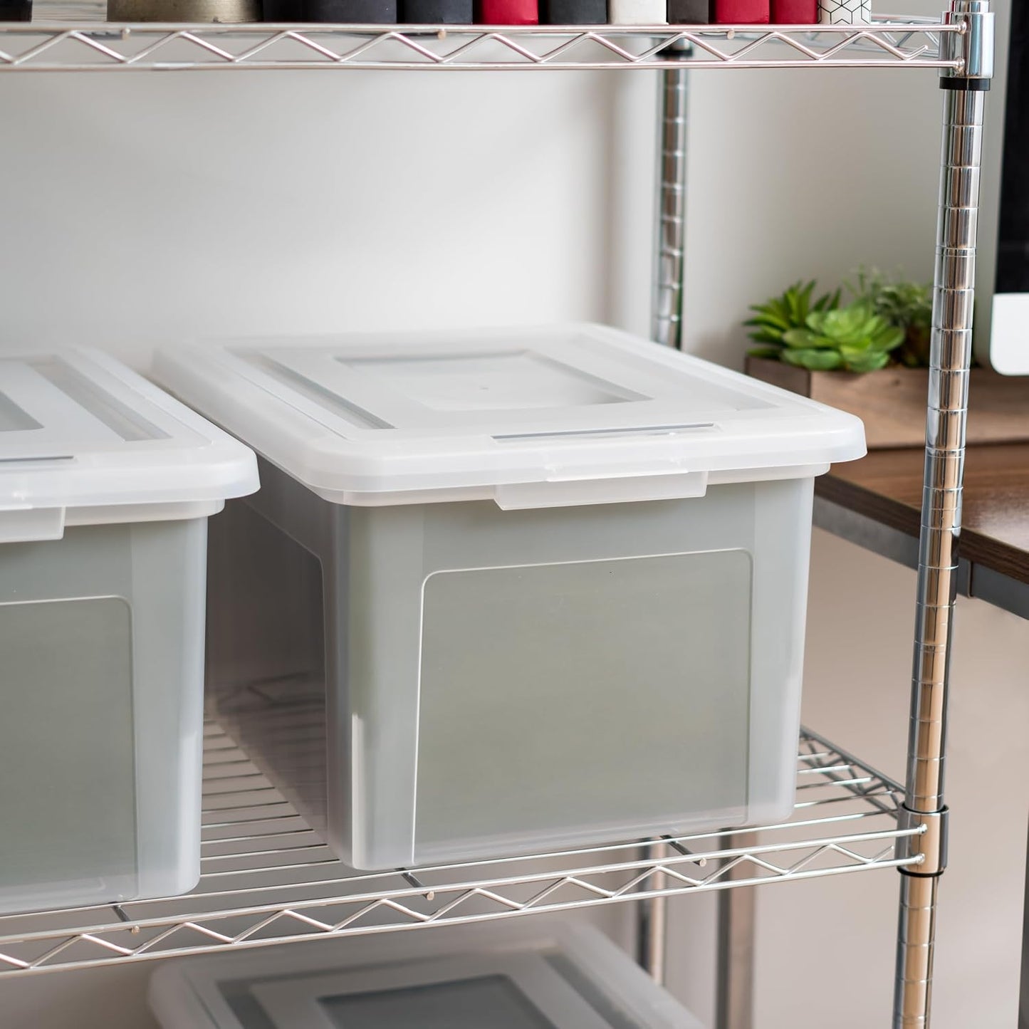 IRIS USA 35 Qt. Letter/Legal File Box with Latching Lid, Clear | Protect important documents, letter and legal files with secure storage for home offices, moving, and long-term organization