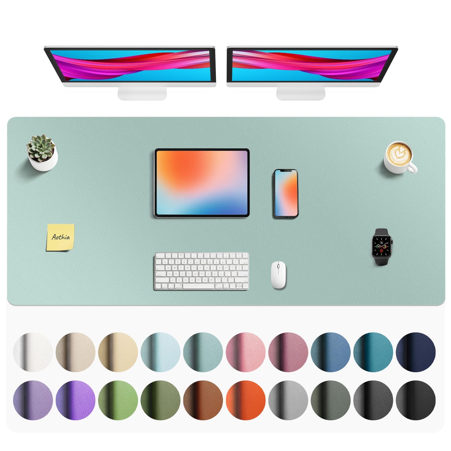 Aothia Leather Office Desk Pad Protector, Non-Slip PU Leather Desk Blotter, Waterproof Laptop Writing Mouse Pad for Office and Home, Black, 31.5" x 15.7"