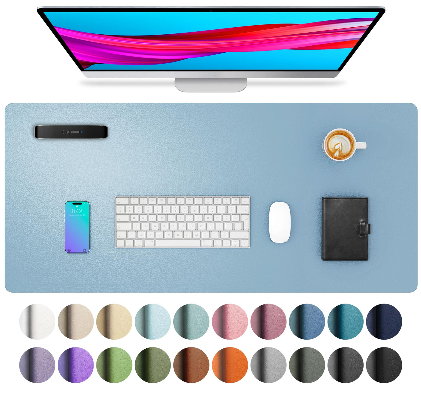 Aothia Leather Office Desk Pad Protector, Non-Slip PU Leather Desk Blotter, Waterproof Laptop Writing Mouse Pad for Office and Home, Black, 31.5" x 15.7"