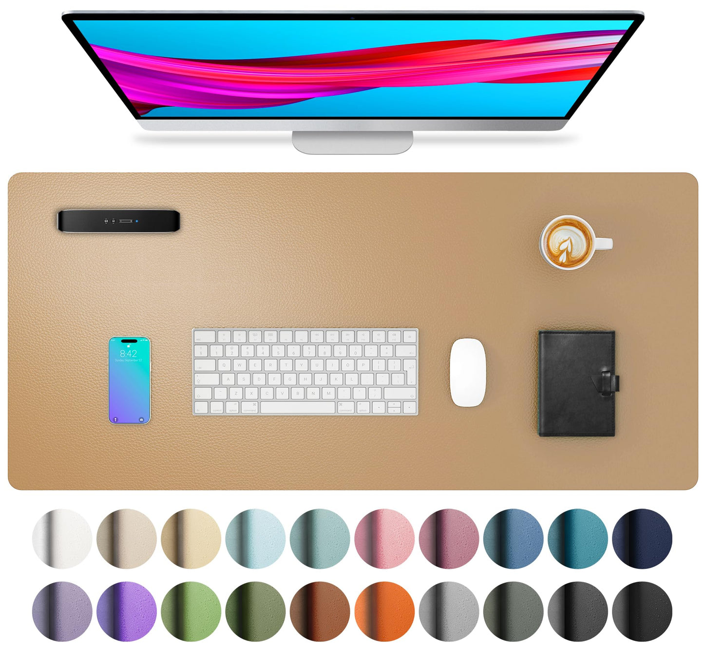 Aothia Leather Office Desk Pad Protector, Non-Slip PU Leather Desk Blotter, Waterproof Laptop Writing Mouse Pad for Office and Home, Black, 31.5" x 15.7"