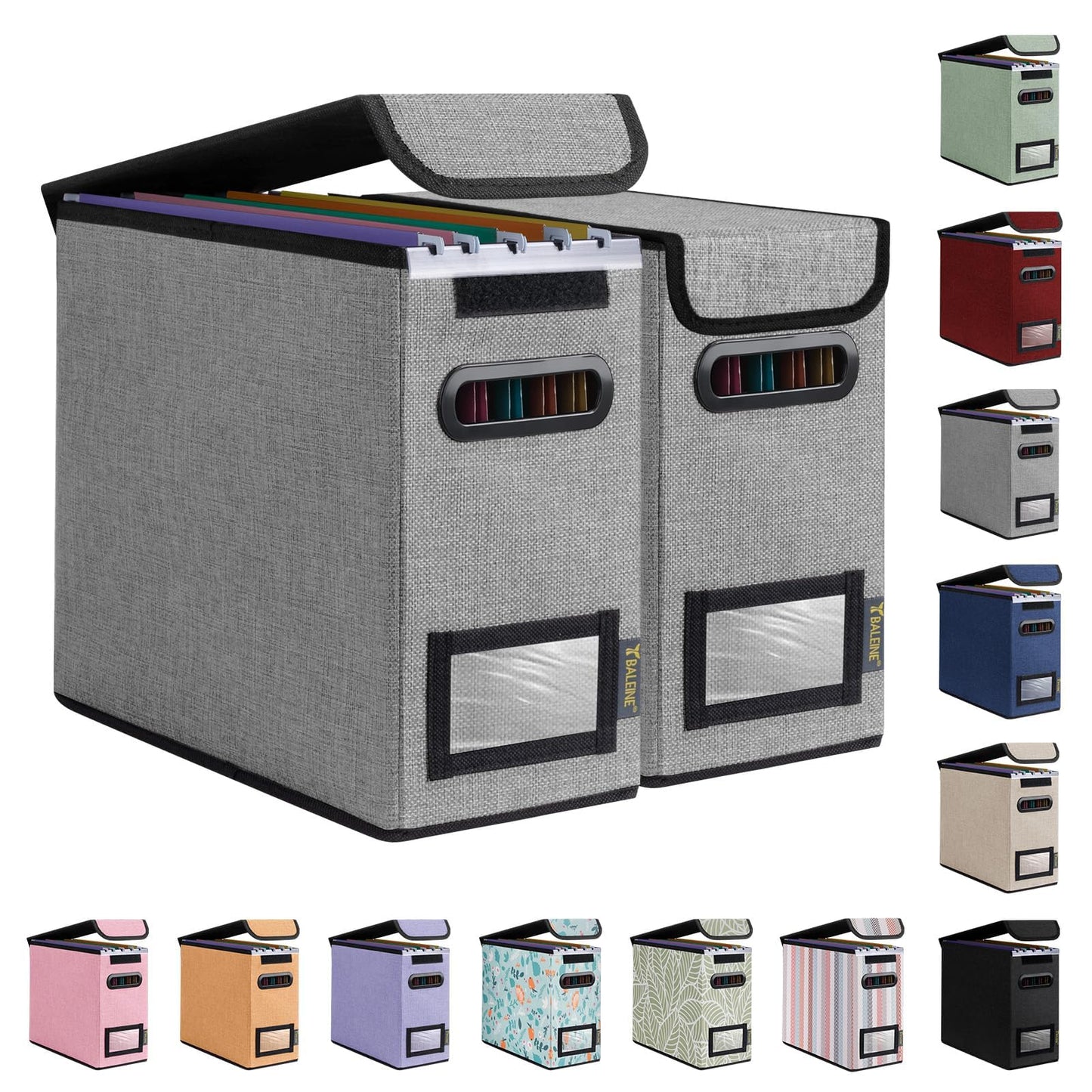 BALEINE File Organizer Box with Lid, Collapsible File Folder Organizer with Plastic Slide, Hanging File Folder Box for Office Document Storage (1 Pack, Black)