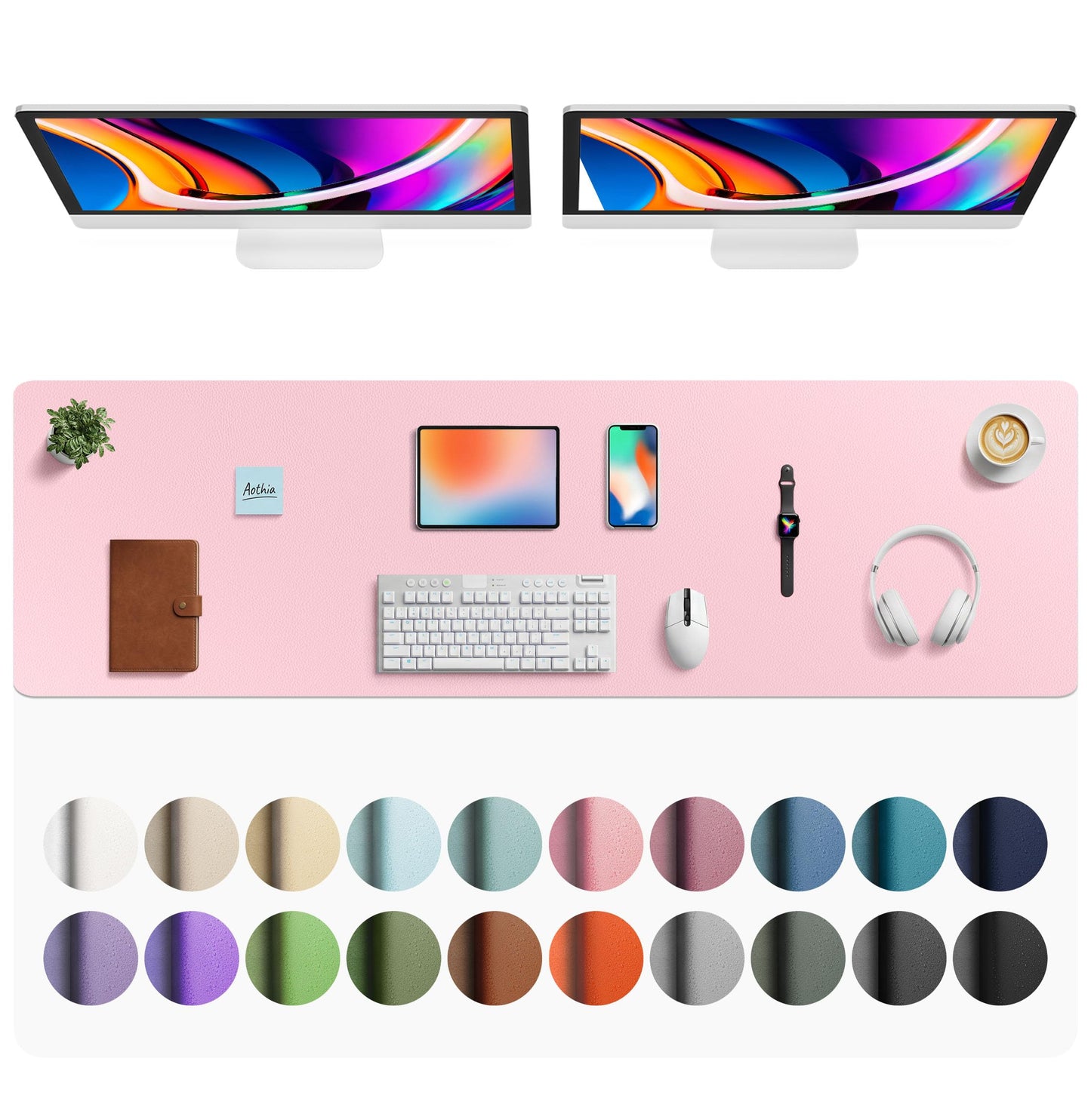 Aothia Leather Office Desk Pad Protector, Non-Slip PU Leather Desk Blotter, Waterproof Laptop Writing Mouse Pad for Office and Home, Black, 31.5" x 15.7"