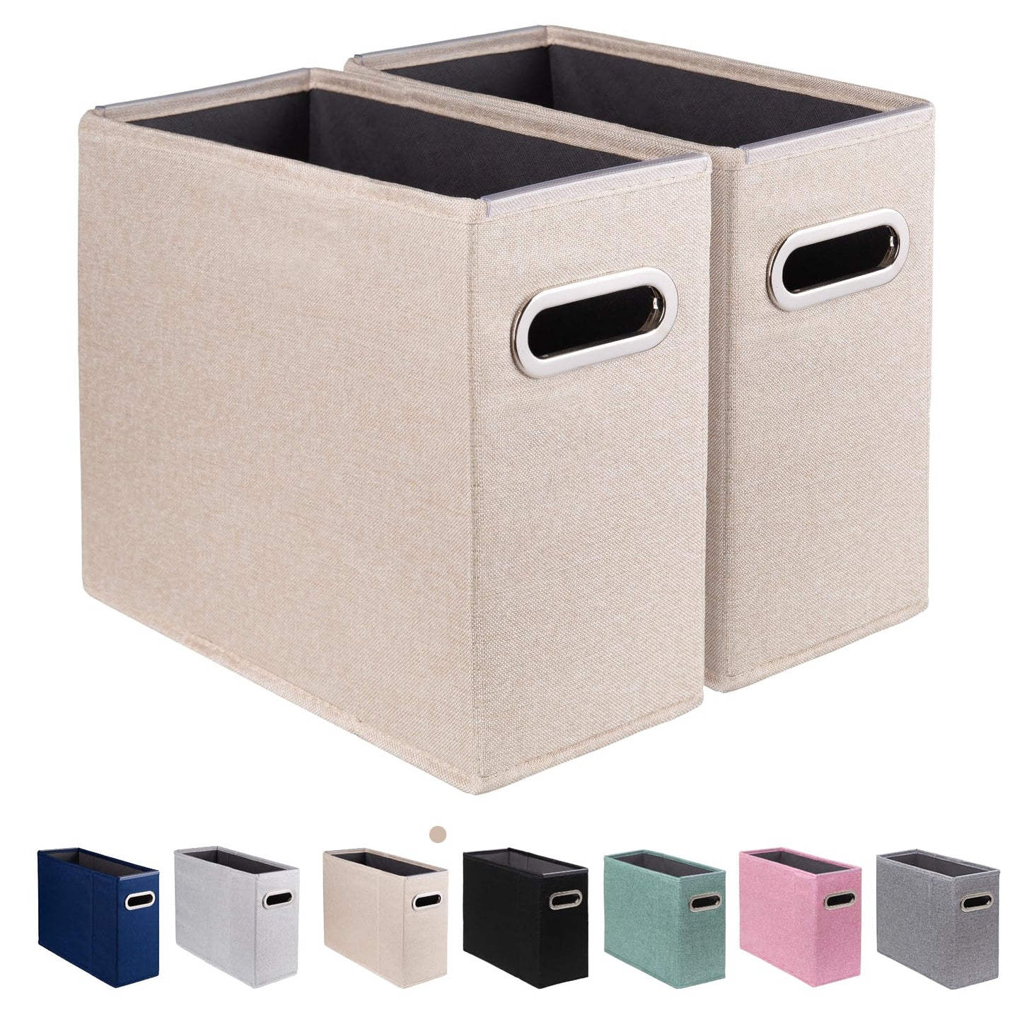 4 Pack Letter Size File Storage Box Collapsible, Fabric Hanging File Folders Organizer, Portable Office Document Holder with Metal Handle, Smooth PVC Rails, Beige