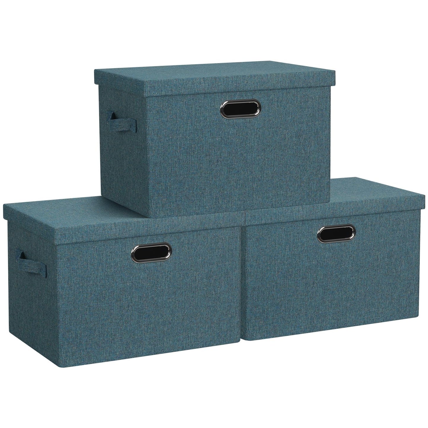 Graciadeco Large Quart Collapsible Stackable Storage Bins with Lids, 3 Packs Beige Linen Fabric Closet Boxes with Lids, Storage Cube Baskets Container Organizers for Bedroom Office(16.6 x 11.7 x 10.8) | 36 Quart 3 Pack Beige Collapsible Stackable Linen Fa
