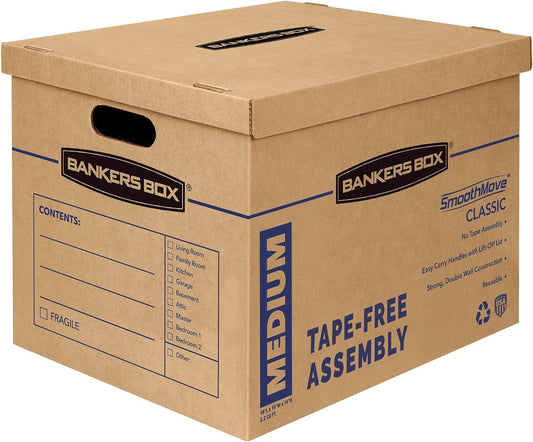 Bankers Box 8-Pack Medium Classic Moving Boxes with Reinforced Handles | Make packing faster with medium moving boxes that balance capacity, strength, and easy carrying.