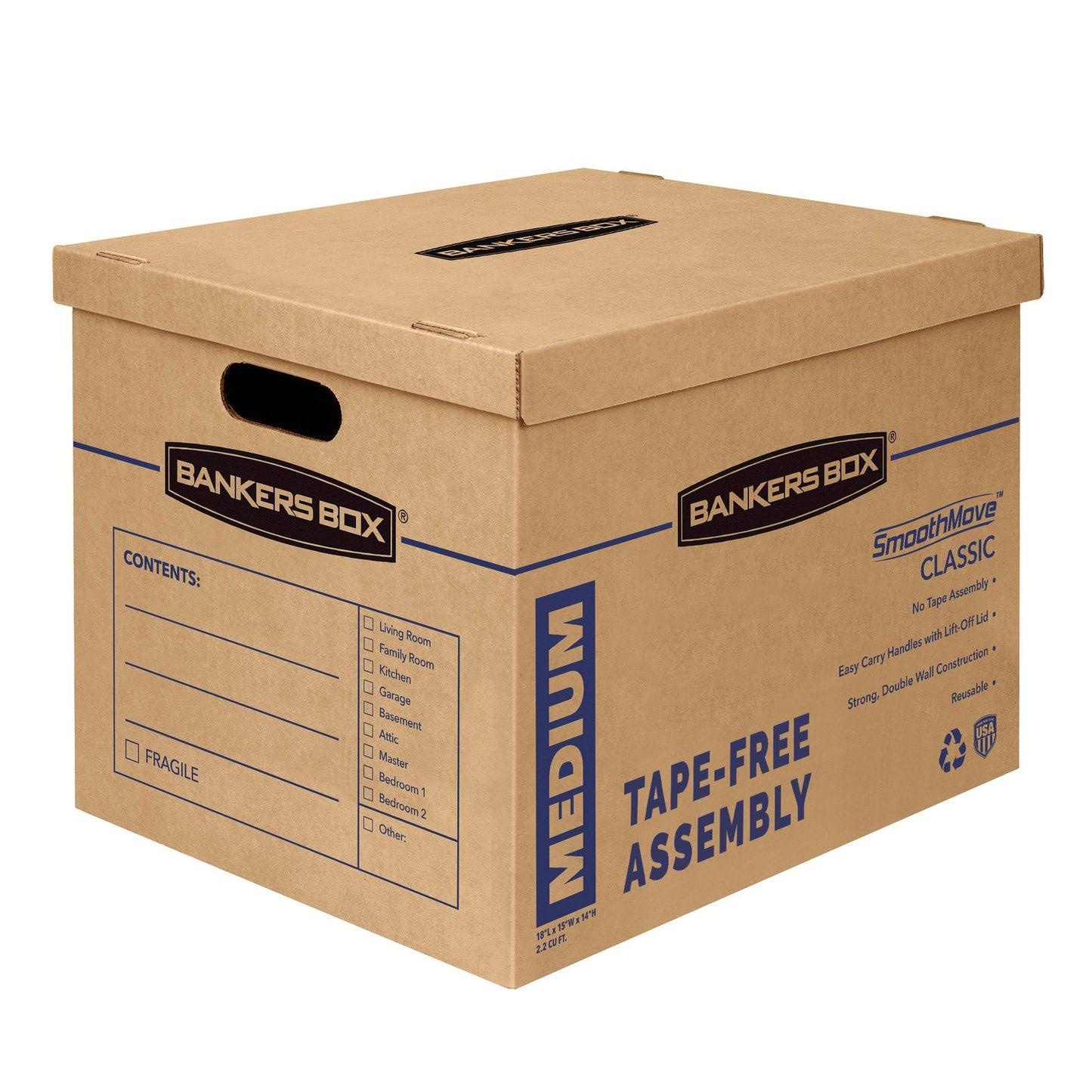 Bankers Box 8-Pack Medium Classic Moving Boxes with Reinforced Handles | Make packing faster with medium moving boxes that balance capacity, strength, and easy carrying.