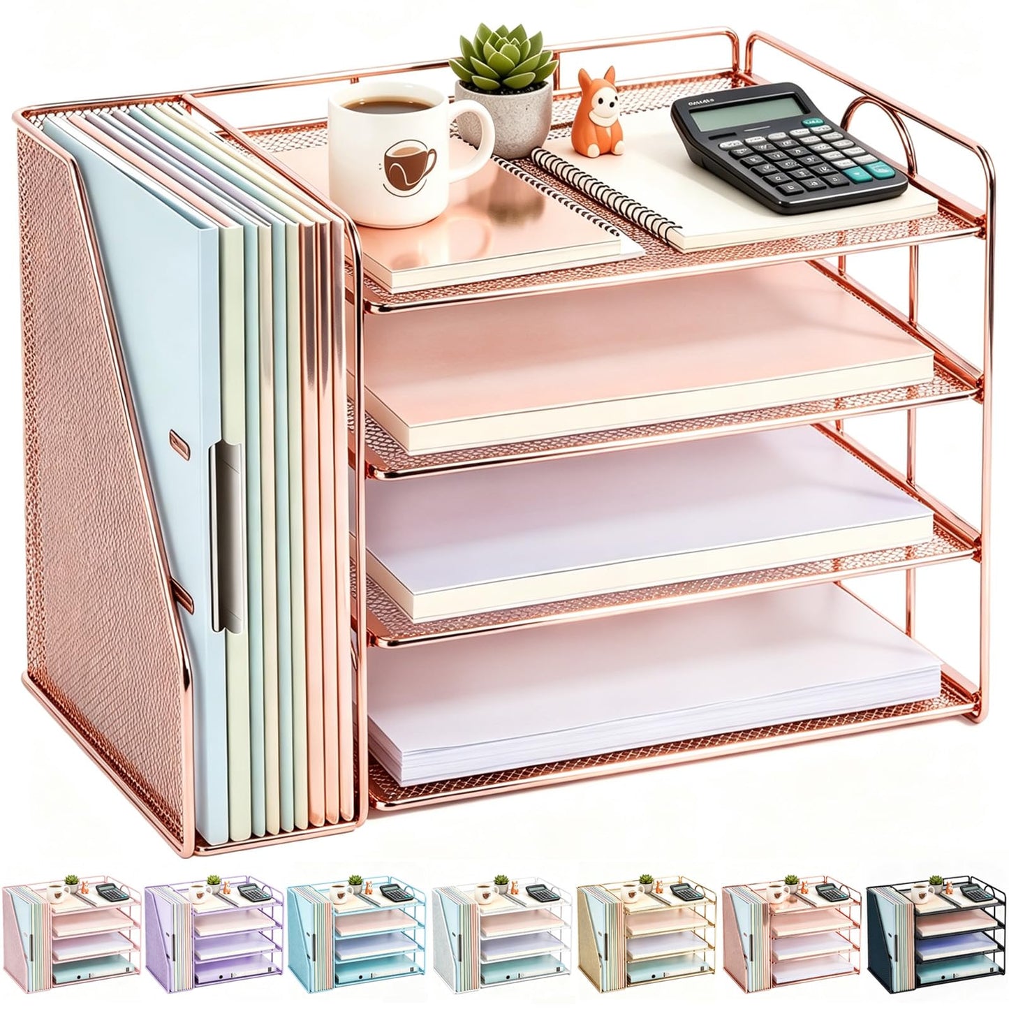 gianotter 4-Tier Paper Organizer With Magazine Holder | Desk Organizers and Accessories, File Organizer for Office Supplies Storag (Black, 4-Tier)