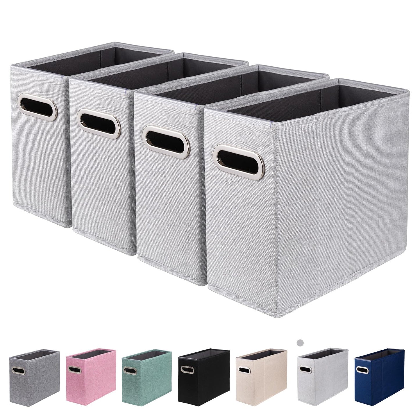 4 Packs Letter Size File Organizer, File Folders Organizer, Fabric Storage Box, Collapsible Paper Organizer with Metal Handle, Smooth PVC Rails, Only Box (Beige)