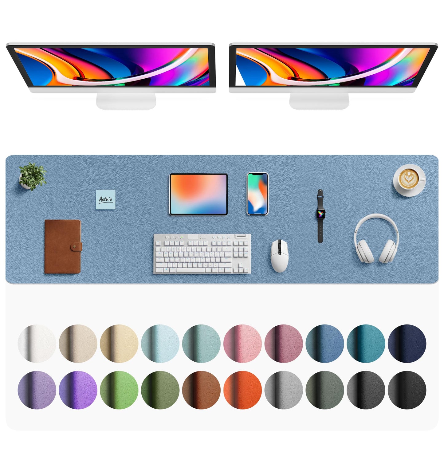 Aothia Leather Office Desk Pad Protector, Non-Slip PU Leather Desk Blotter, Waterproof Laptop Writing Mouse Pad for Office and Home, Black, 31.5" x 15.7"