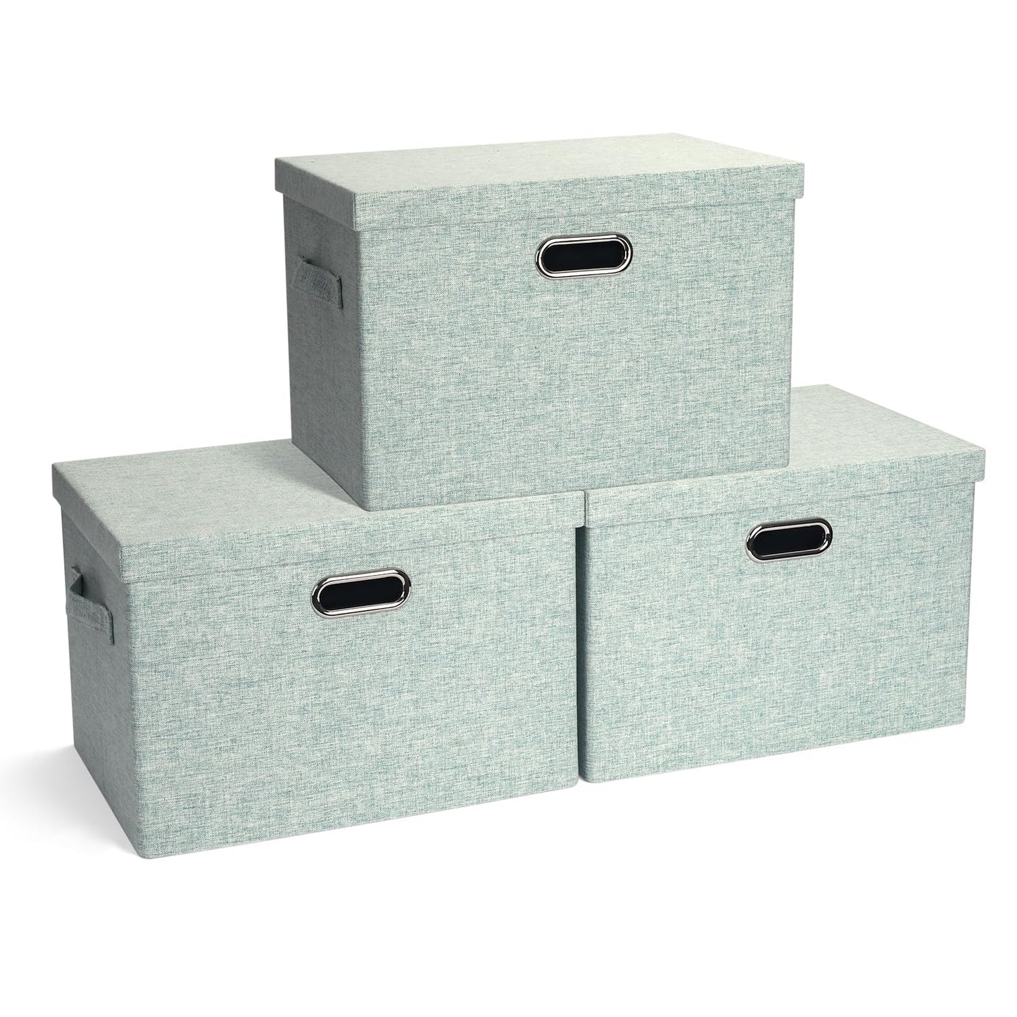 Graciadeco Large Quart Collapsible Stackable Storage Bins with Lids, 3 Packs Beige Linen Fabric Closet Boxes with Lids, Storage Cube Baskets Container Organizers for Bedroom Office(16.6 x 11.7 x 10.8) | 36 Quart 3 Pack Beige Collapsible Stackable Linen Fa