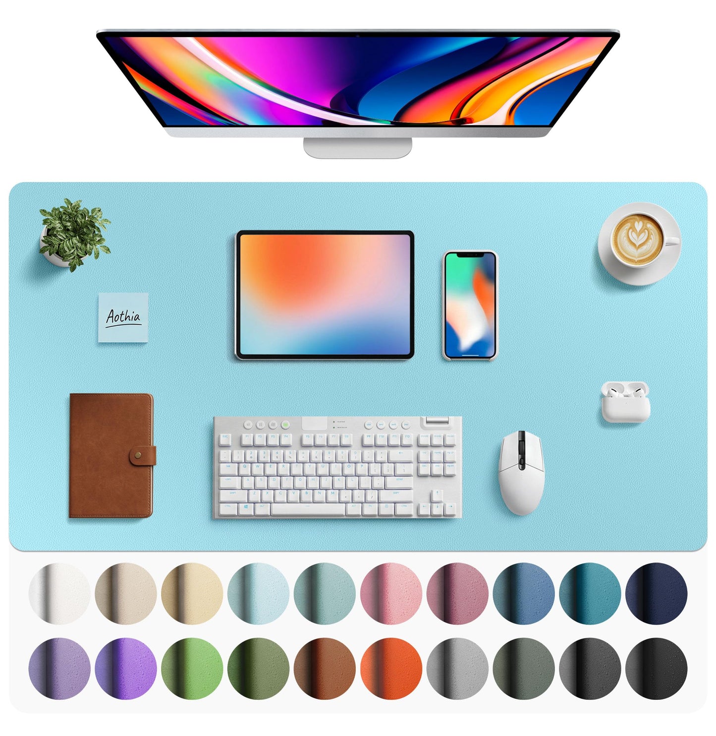 Aothia Leather Office Desk Pad Protector, Non-Slip PU Leather Desk Blotter, Waterproof Laptop Writing Mouse Pad for Office and Home, Black, 31.5" x 15.7"
