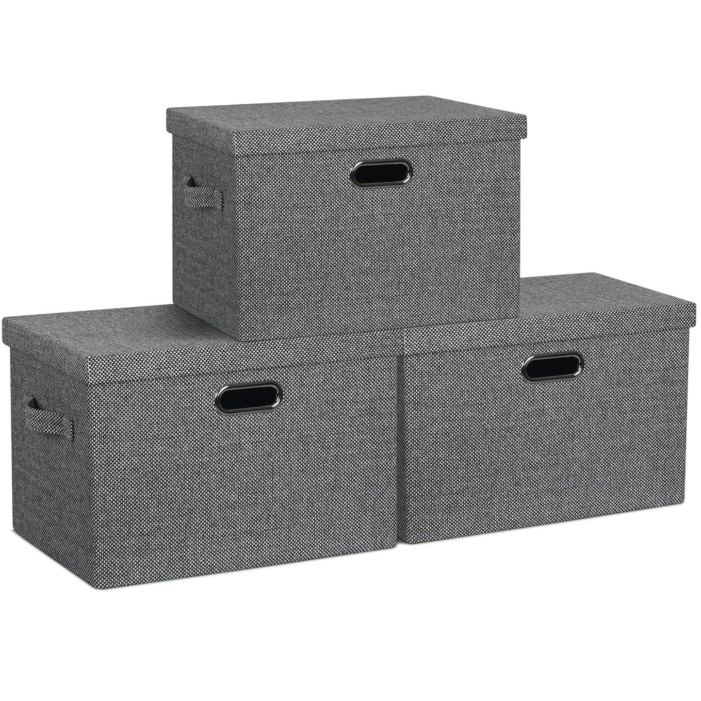 Graciadeco Large Quart Collapsible Stackable Storage Bins with Lids, 3 Packs Beige Linen Fabric Closet Boxes with Lids, Storage Cube Baskets Container Organizers for Bedroom Office(16.6 x 11.7 x 10.8) | 36 Quart 3 Pack Beige Collapsible Stackable Linen Fa