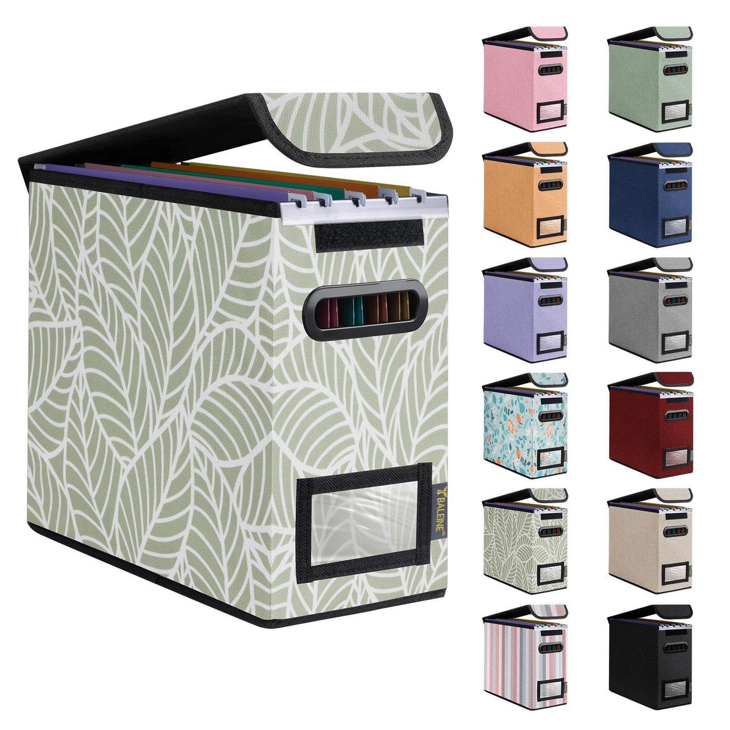 BALEINE File Organizer Box with Lid, Collapsible File Folder Organizer with Plastic Slide, Hanging File Folder Box for Office Document Storage (2 Pack, Black)