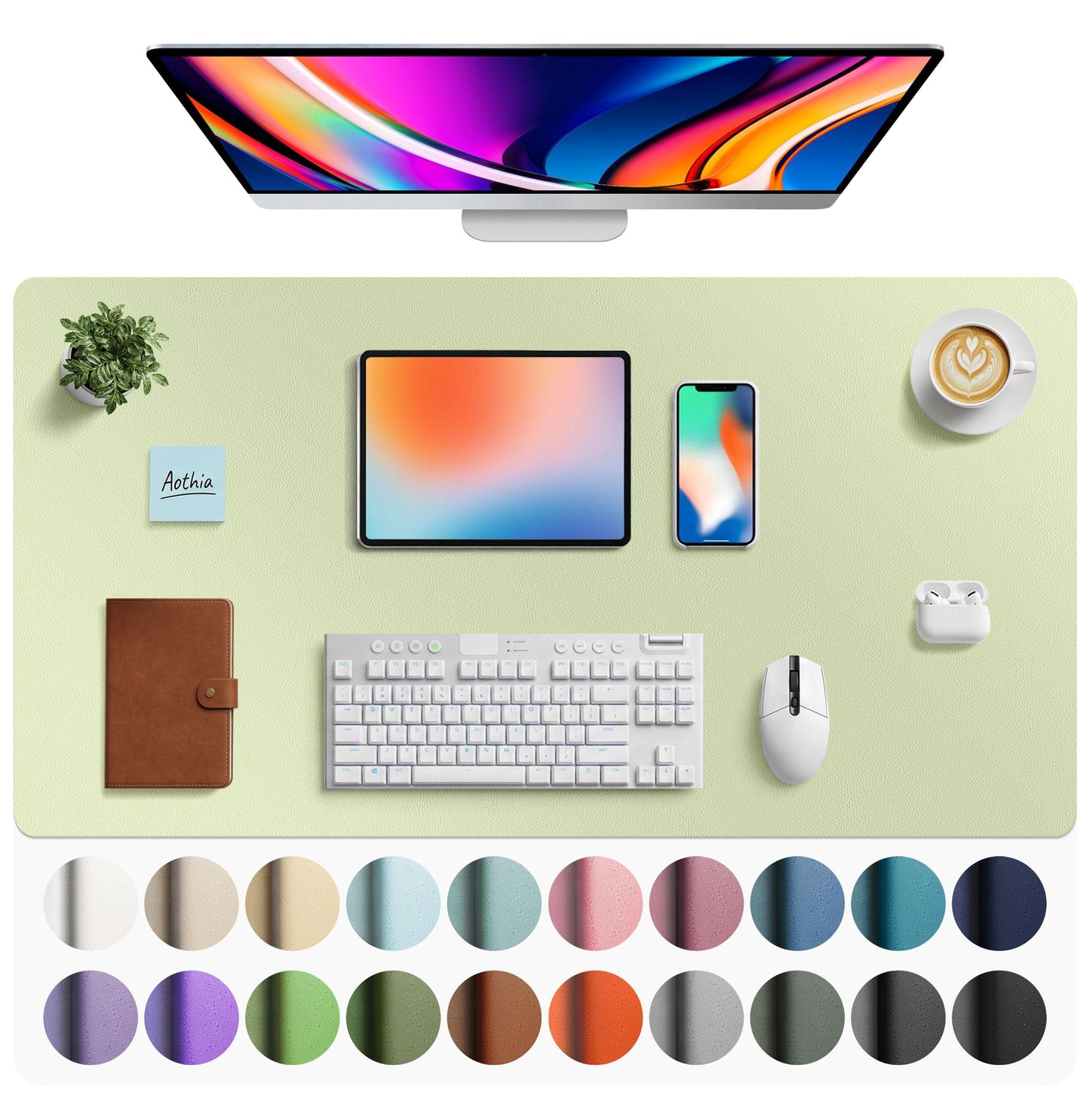 Aothia Leather Office Desk Pad Protector, Non-Slip PU Leather Desk Blotter, Waterproof Laptop Writing Mouse Pad for Office and Home, Black, 31.5" x 15.7"