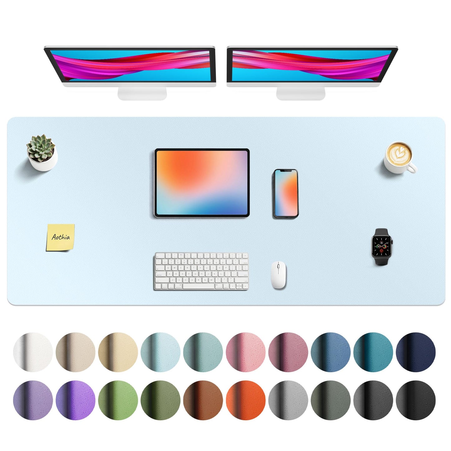 Aothia Leather Office Desk Pad Protector, Non-Slip PU Leather Desk Blotter, Waterproof Laptop Writing Mouse Pad for Office and Home, Black, 31.5" x 15.7"