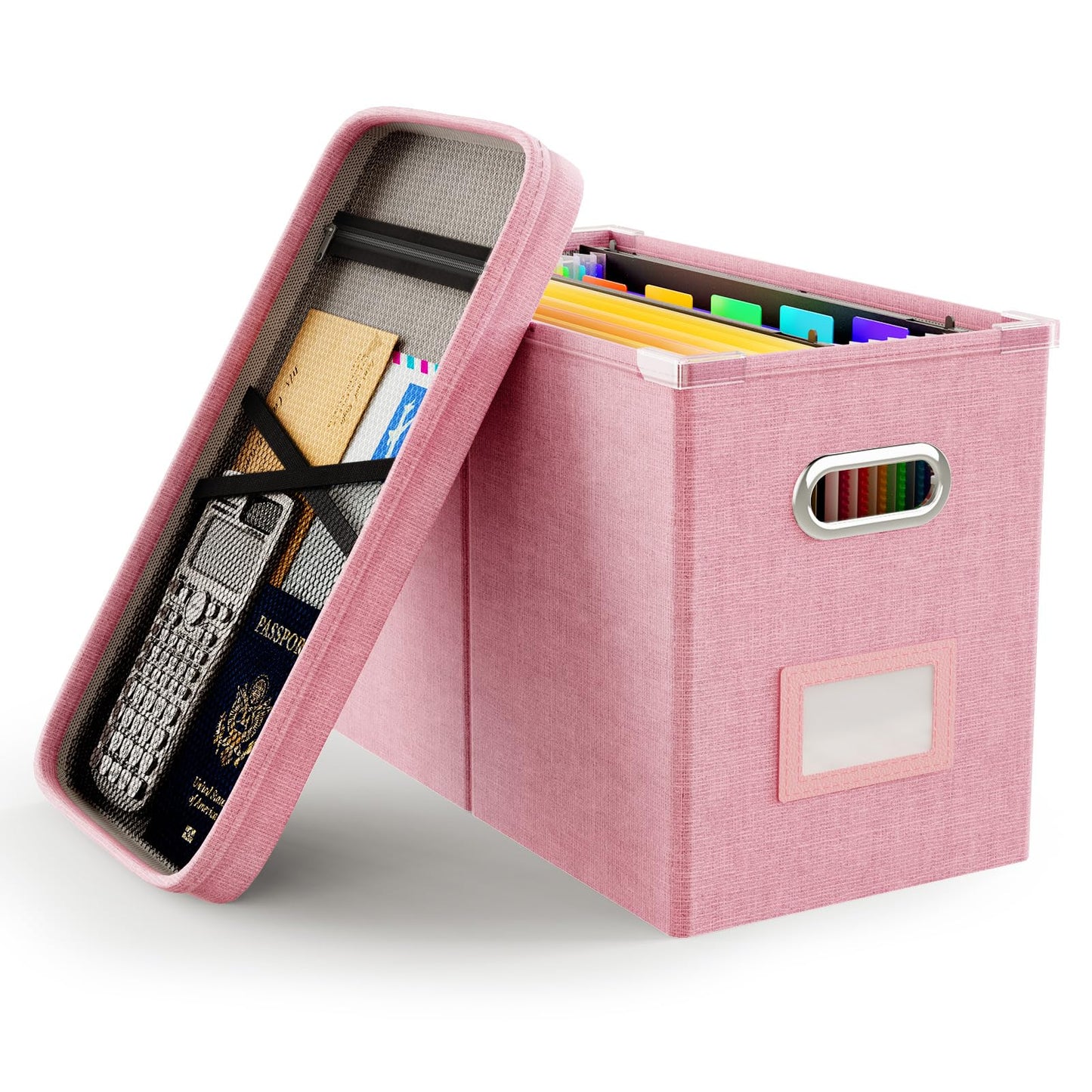 File Organizer Box with Lid, Hanging Filing File Box with Mesh Pocket, Document Organizer Box for Letter Files, Portable Storage Box(1 PCS, Green)