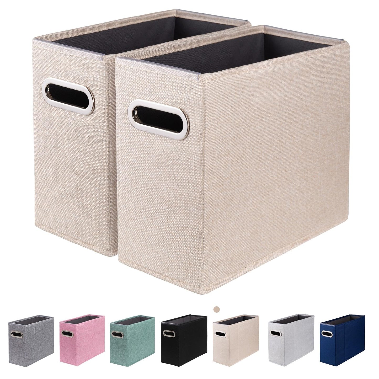 4 Packs Letter Size File Organizer, File Folders Organizer, Fabric Storage Box, Collapsible Paper Organizer with Metal Handle, Smooth PVC Rails, Only Box (Beige)
