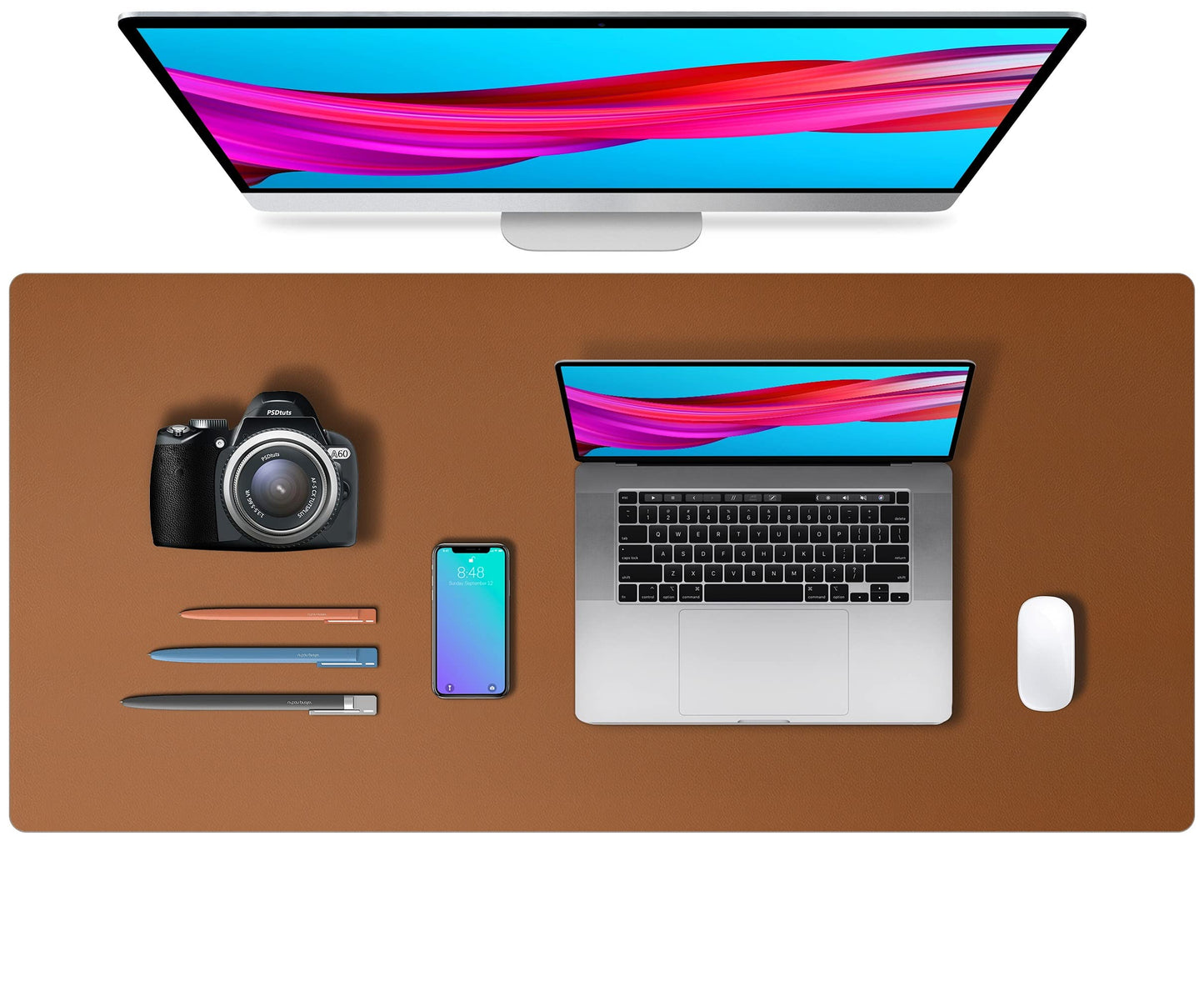 Aothia Leather Office Desk Pad Protector, Non-Slip PU Leather Desk Blotter, Waterproof Laptop Writing Mouse Pad for Office and Home, Black, 31.5" x 15.7"