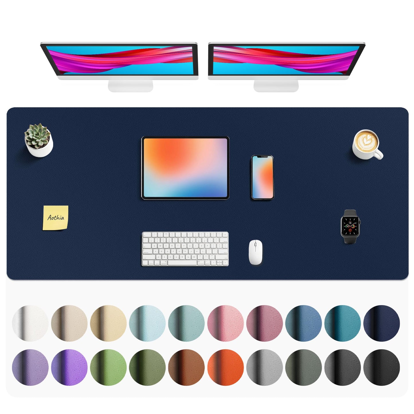 Aothia Leather Office Desk Pad Protector, Non-Slip PU Leather Desk Blotter, Waterproof Laptop Writing Mouse Pad for Office and Home, Black, 31.5" x 15.7"