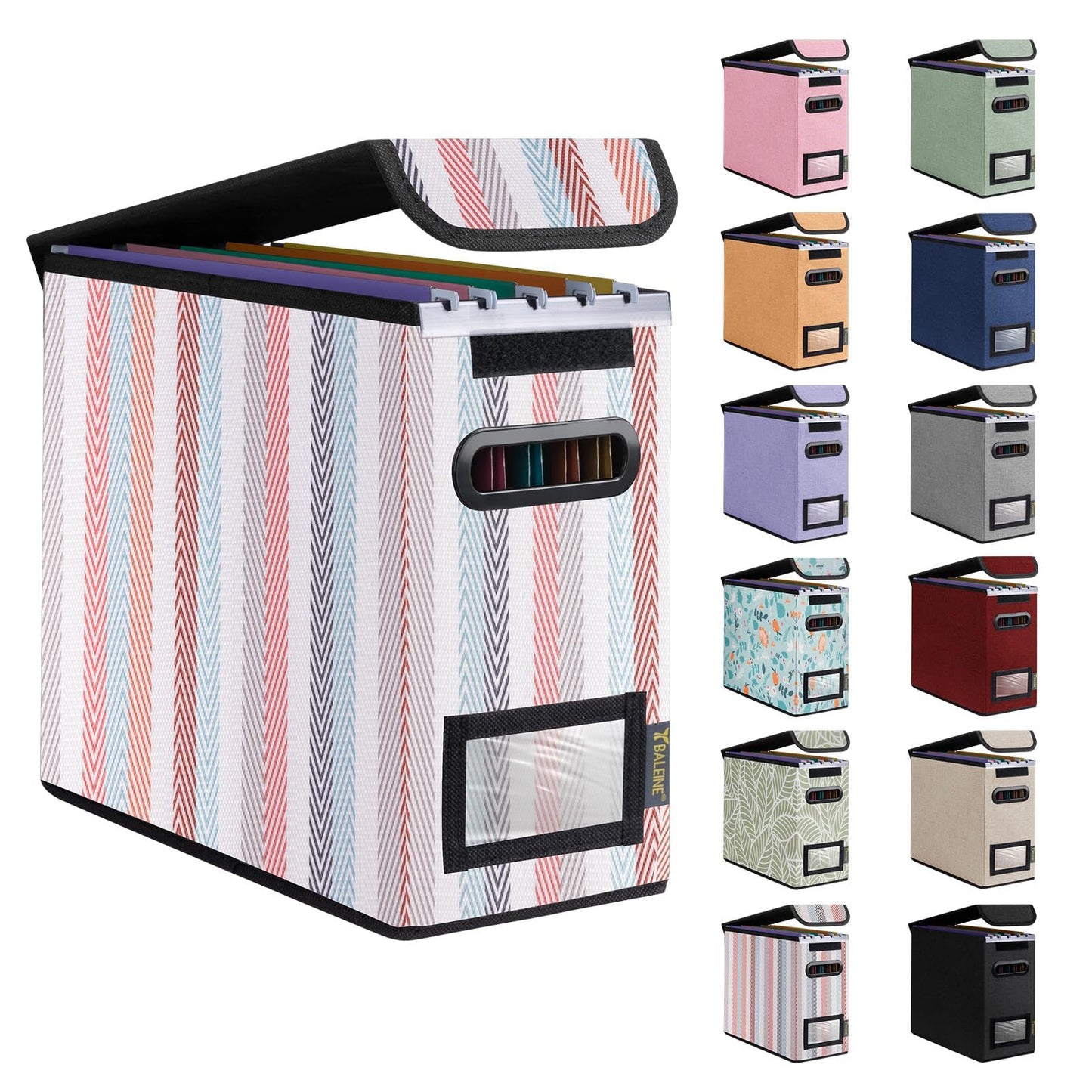 BALEINE File Organizer Box with Lid, Collapsible File Folder Organizer with Plastic Slide, Hanging File Folder Box for Office Document Storage (Tab Friendly, 1 Pack, Black)