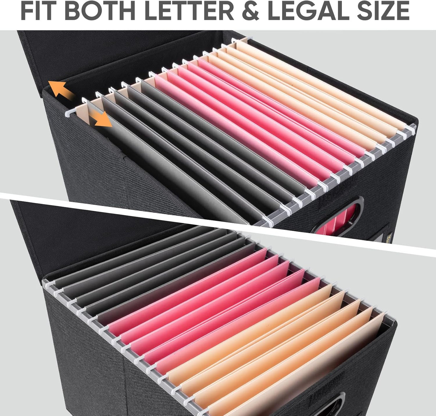 BALEINE File Organizer Box with Lid, Collapsible File Folder Organizer with Plastic Slide, Hanging File Folder Box for Office Document Storage (1 Pack, Black)