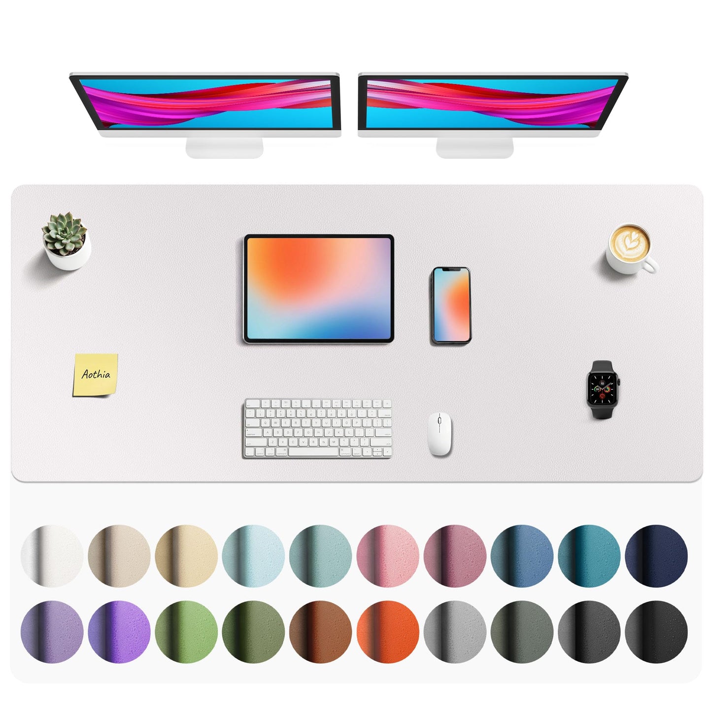 Aothia Leather Office Desk Pad Protector, Non-Slip PU Leather Desk Blotter, Waterproof Laptop Writing Mouse Pad for Office and Home, Black, 31.5" x 15.7"