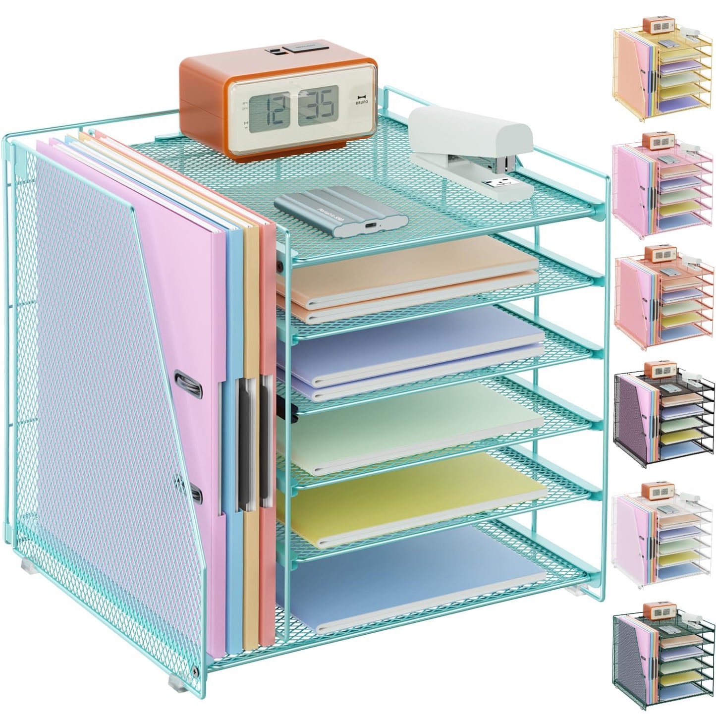 gianotter 4-Tier Paper Organizer With Magazine Holder | Desk Organizers and Accessories, File Organizer for Office Supplies Storag (Black, 4-Tier)