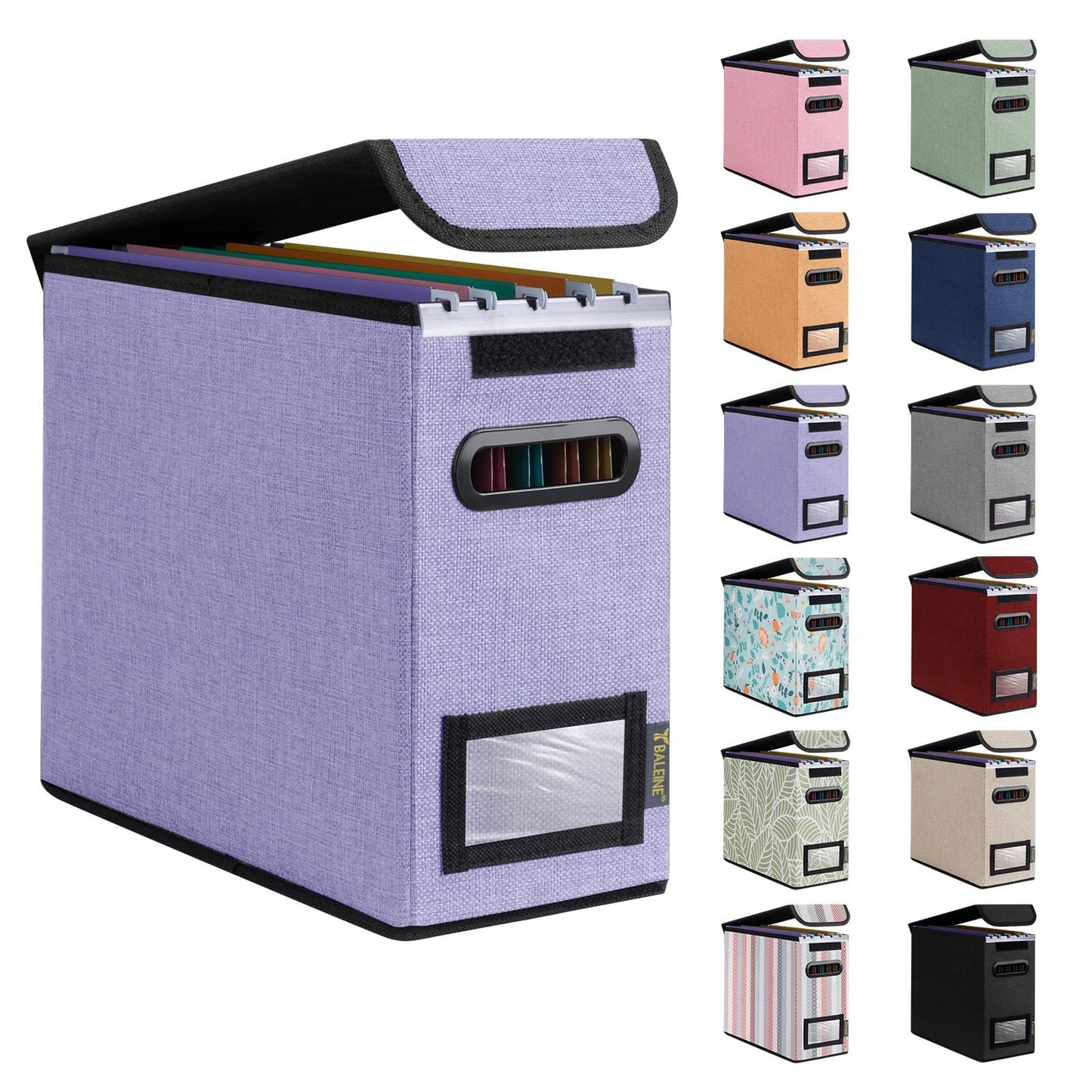 BALEINE File Organizer Box with Lid, Collapsible File Folder Organizer with Plastic Slide, Hanging File Folder Box for Office Document Storage (1 Pack, Black)