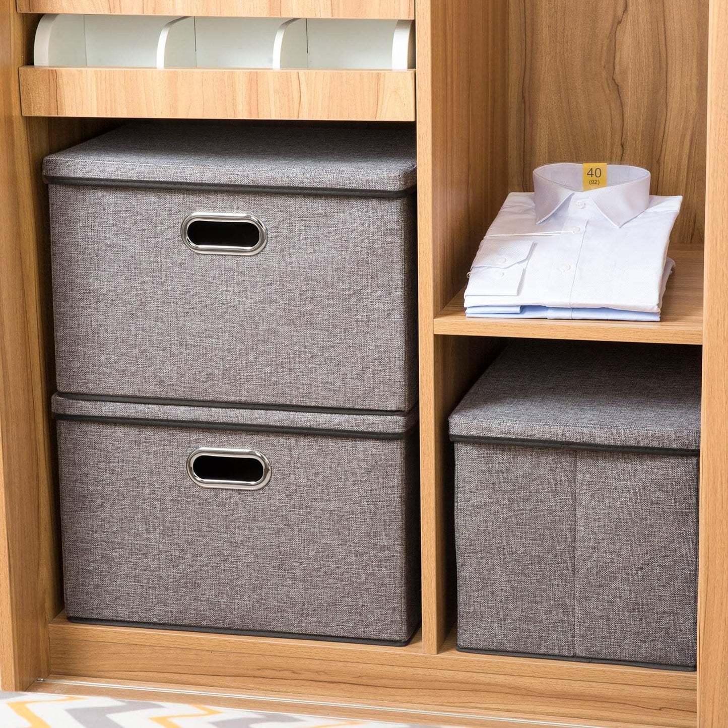 Large Collapsible Storage Bins with Lids [3-Pack] Linen/Cotton Blend Foldable Storage Boxes Organizer Containers Baskets Cube with Cover for Home Bedroom Closet Office Nursery(17.7x11.8x11.8)