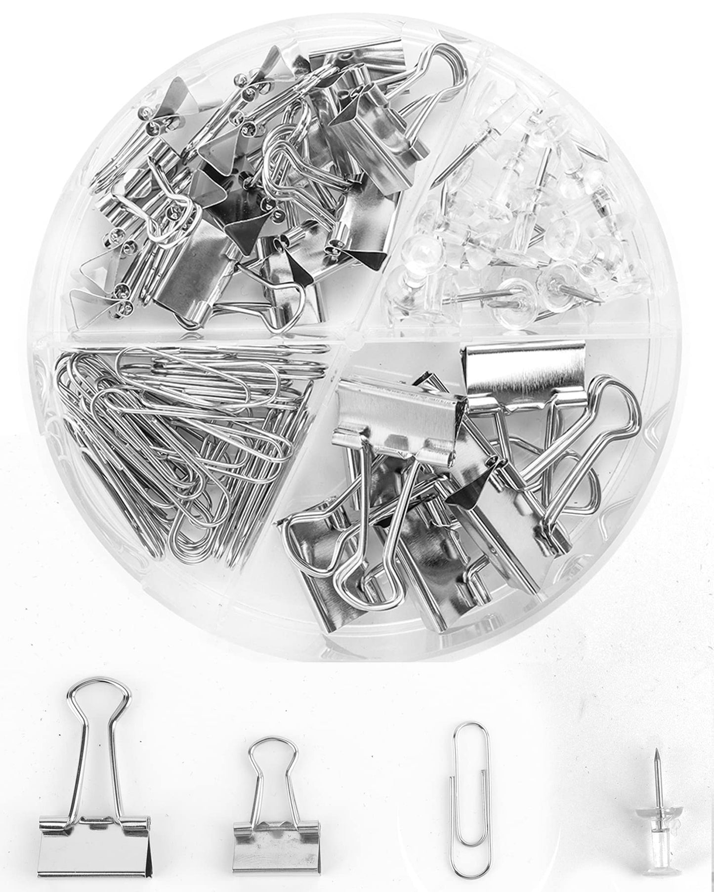 Paper Clips Binder Push Pin Set, Assorted Sized Binder Clips | Cute Office Supplies, Aesthetic Desk Accessories Teachers Desk Must Have, Paper Clips and Binder Clips Set, Gold, 1 Pack