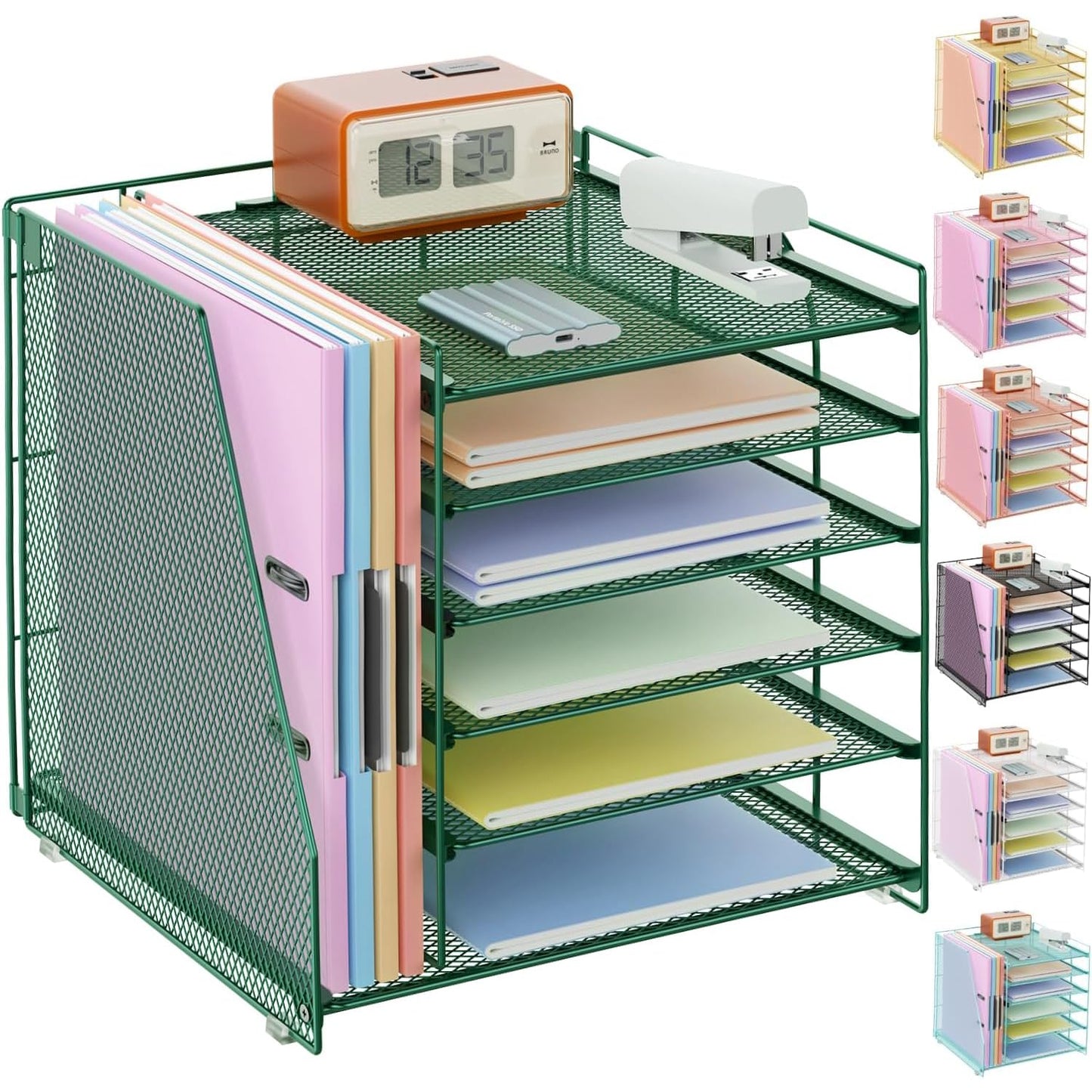 gianotter 4-Tier Paper Organizer With Magazine Holder | Desk Organizers and Accessories, File Organizer for Office Supplies Storag (Black, 4-Tier)