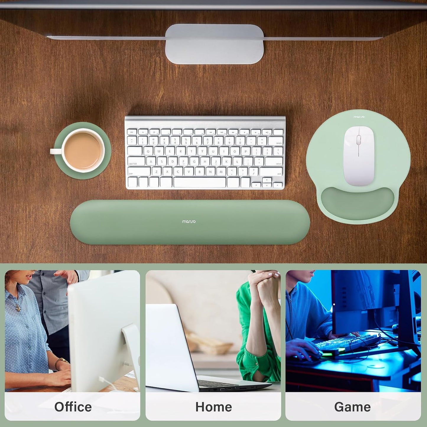 MOSISO Wrist Rest Support for Mouse Pad&Keyboard Set, Antique Green | Circle Curved Ergonomic Mousepad Non-Slip Base Home/Office Pain Relief&Easy Typing Pad with Soft Cloth&Silicone Lining