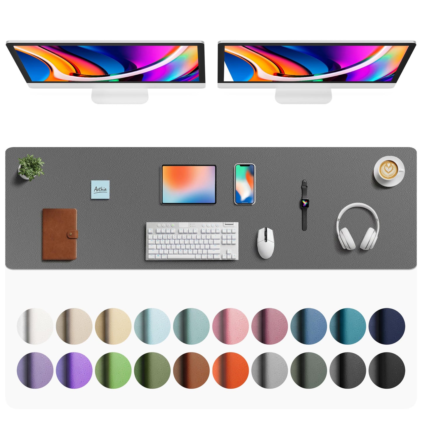 Aothia Leather Office Desk Pad Protector, Non-Slip PU Leather Desk Blotter, Waterproof Laptop Writing Mouse Pad for Office and Home, Black, 31.5" x 15.7"